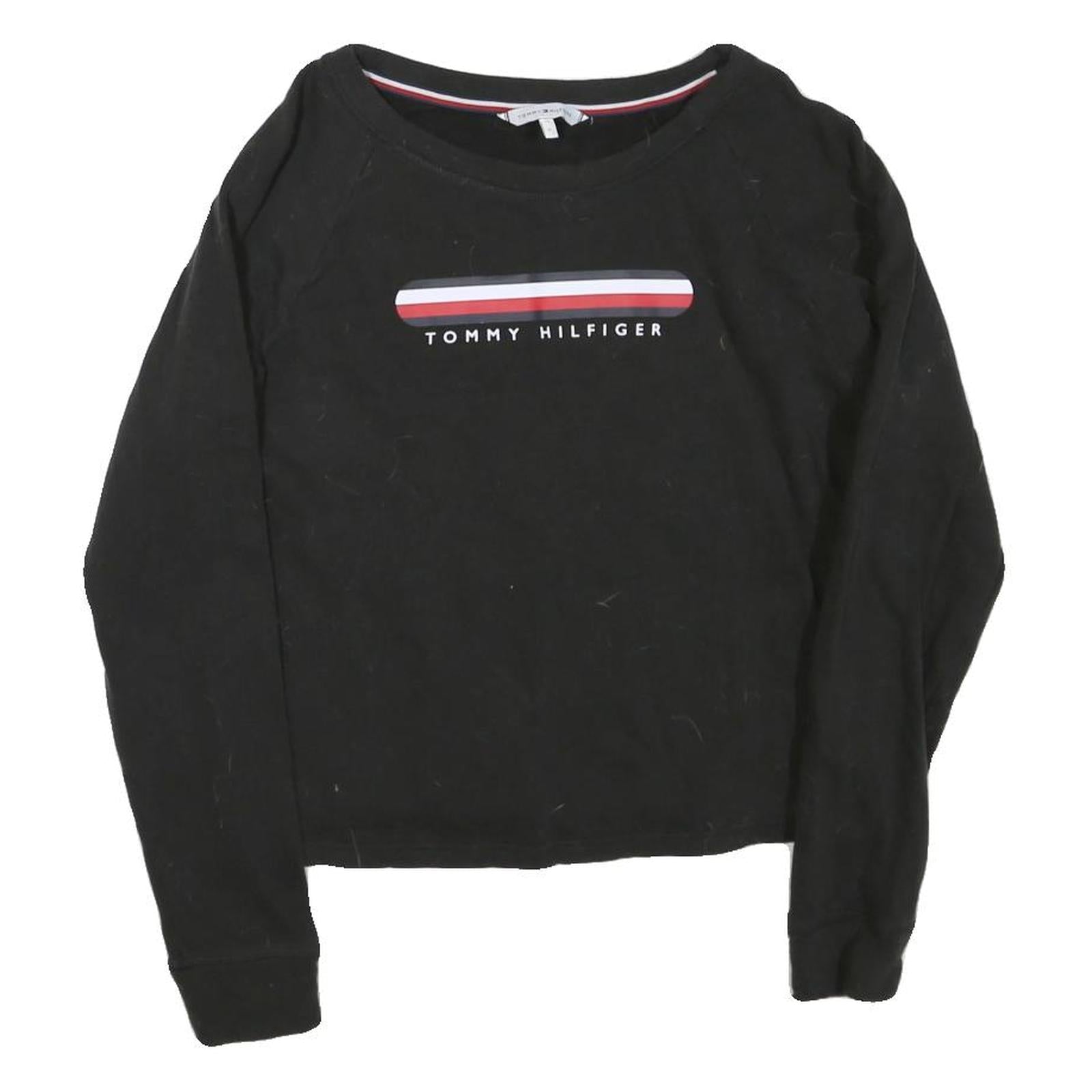 TOMMY HILFIGER Womens Black Cotton Blend Crew Neck S Logo Sweatshirt Pullover Refurbished - N/A refurbished available on Cerqular