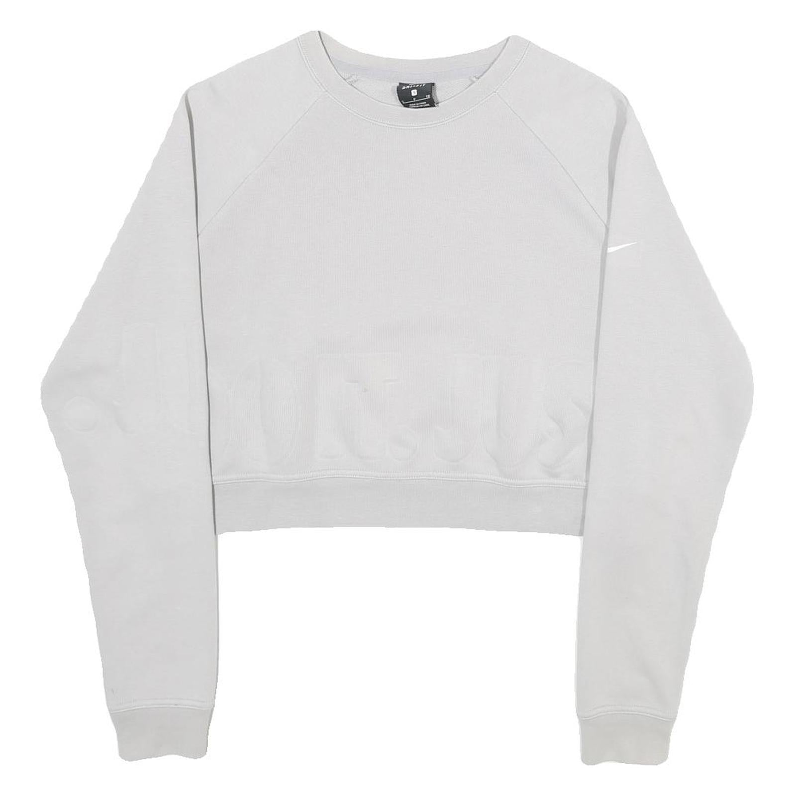 Buy NIKE Womens White Cropped Crew Neck Sweatshirt S Embossed Logo Refurbished - $36.39 NIKE Womens White Cropped Crew Neck Sweatshirt S Embossed Logo Refurbished - N/A refurbished available on Cerqular