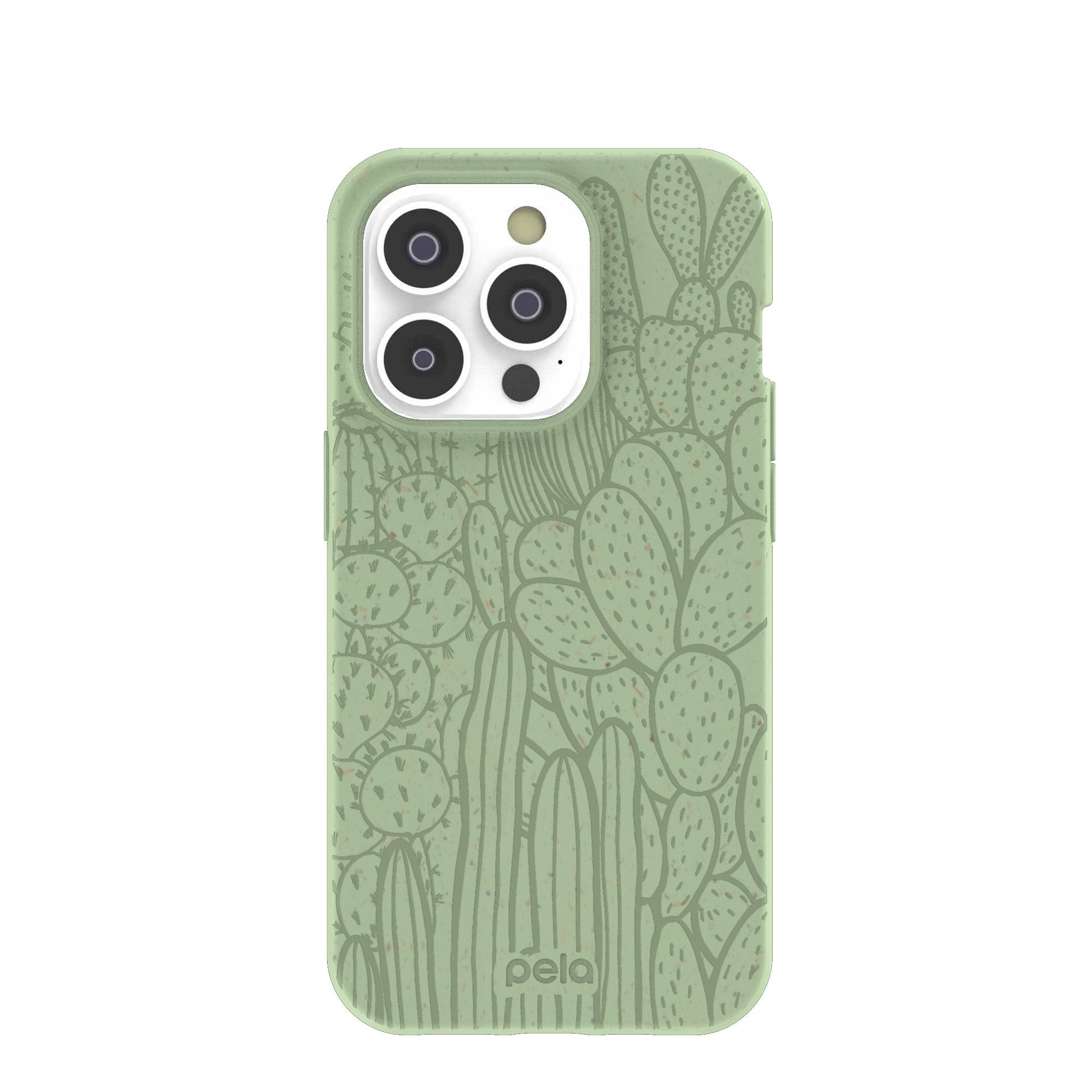 Sage Green Cacti iPhone 14 Pro Case Refurbished - Pela Case refurbished available on Cerqular