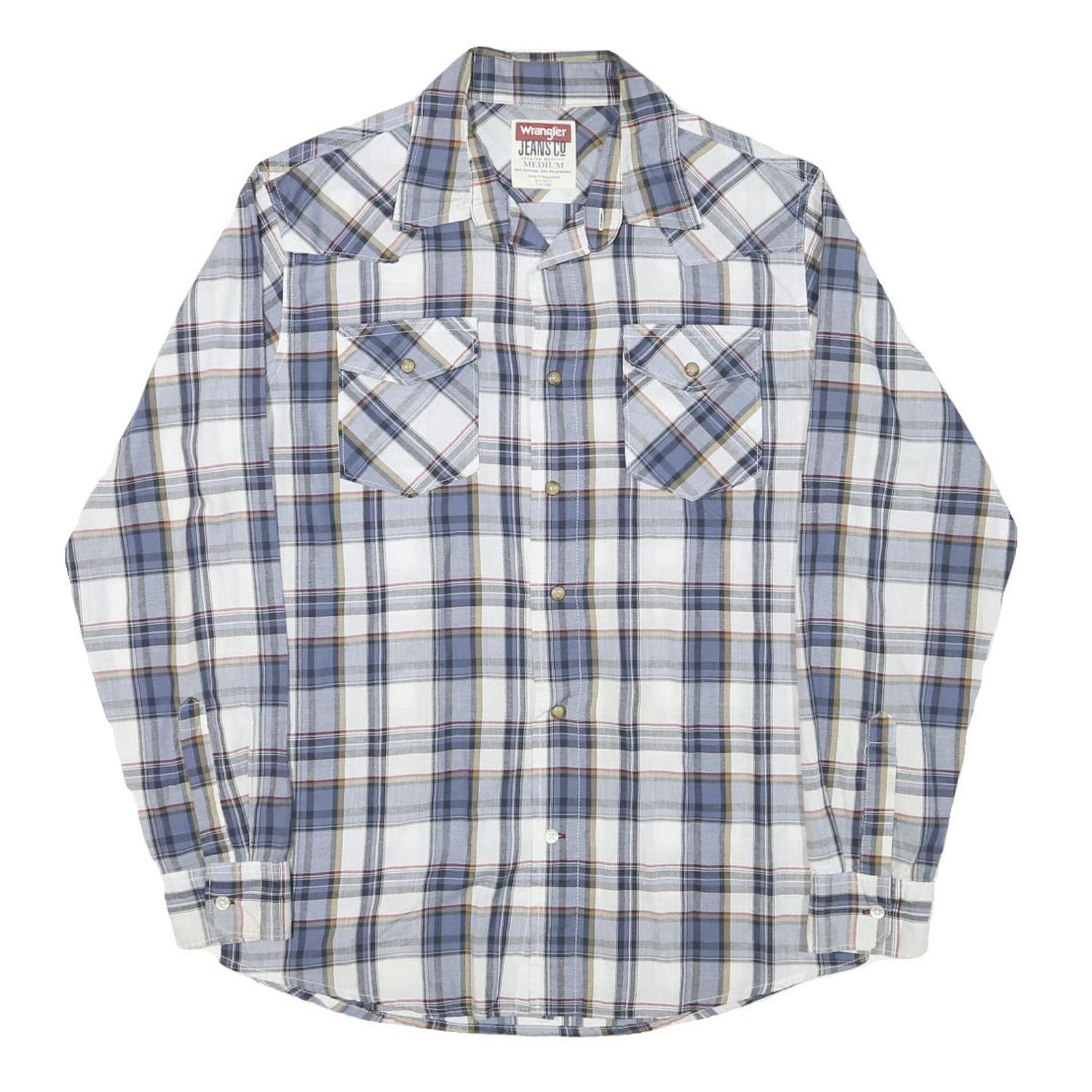 WRANGLER Mens Blue & Grey Check Shirt M Long Sleeve Cotton Blend Casual Button Refurbished - N/A refurbished available on Cerqular