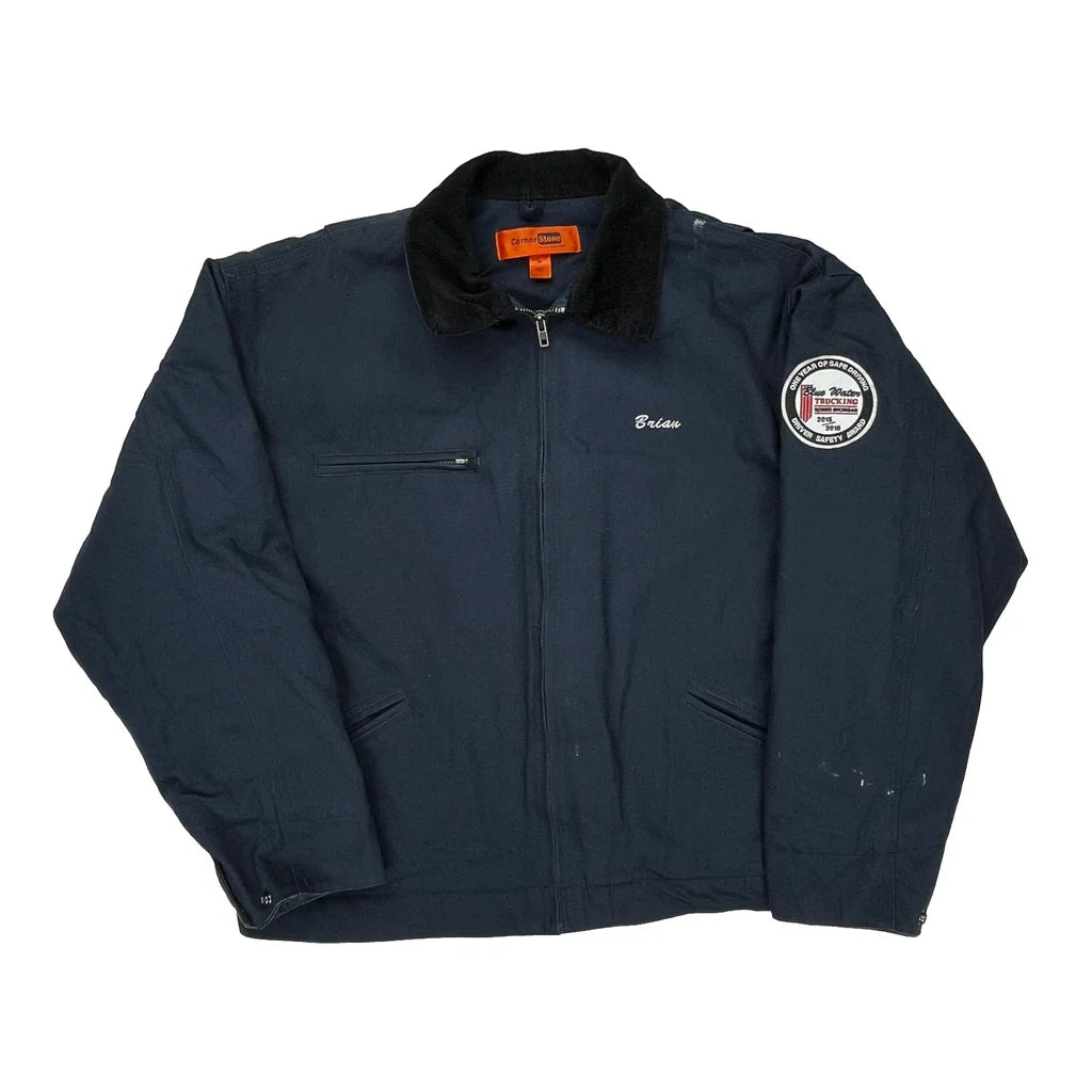 Blue Water Trucking Unbranded Detroit Jacket - XL Navy Cotton Blend Refurbished - Thrifted (note: this is a term often used to describe second- refurbished available on Cerqular