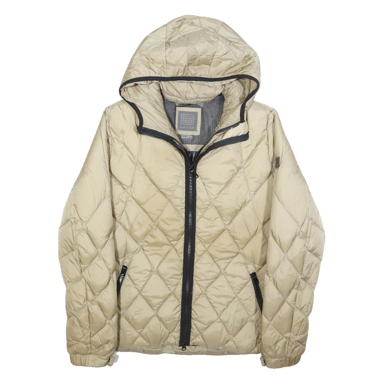 GEOX Womens Beige Quilt Jacket UK 10 Polyester Hooded Zip Lightweight Casual Refurbished - N/A refurbished available on Cerqular