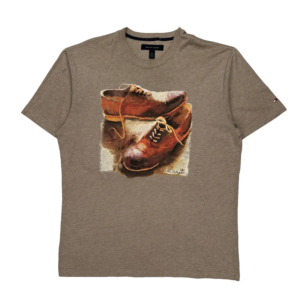 Buy Tommy Hilfiger Graphic T-Shirt - Large Brown Cotton Refurbished - $22.77 Tommy Hilfiger Graphic T-Shirt - Large Brown Cotton Refurbished - Thrifted (note: this is a term often used to describe second- refurbished available on Cerqular