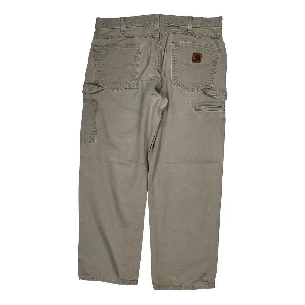 Carhartt Carpenter Trousers - 36W 30L Khaki Cotton Refurbished - Thrifted (note: this is a term often used to describe second- refurbished available on Cerqular