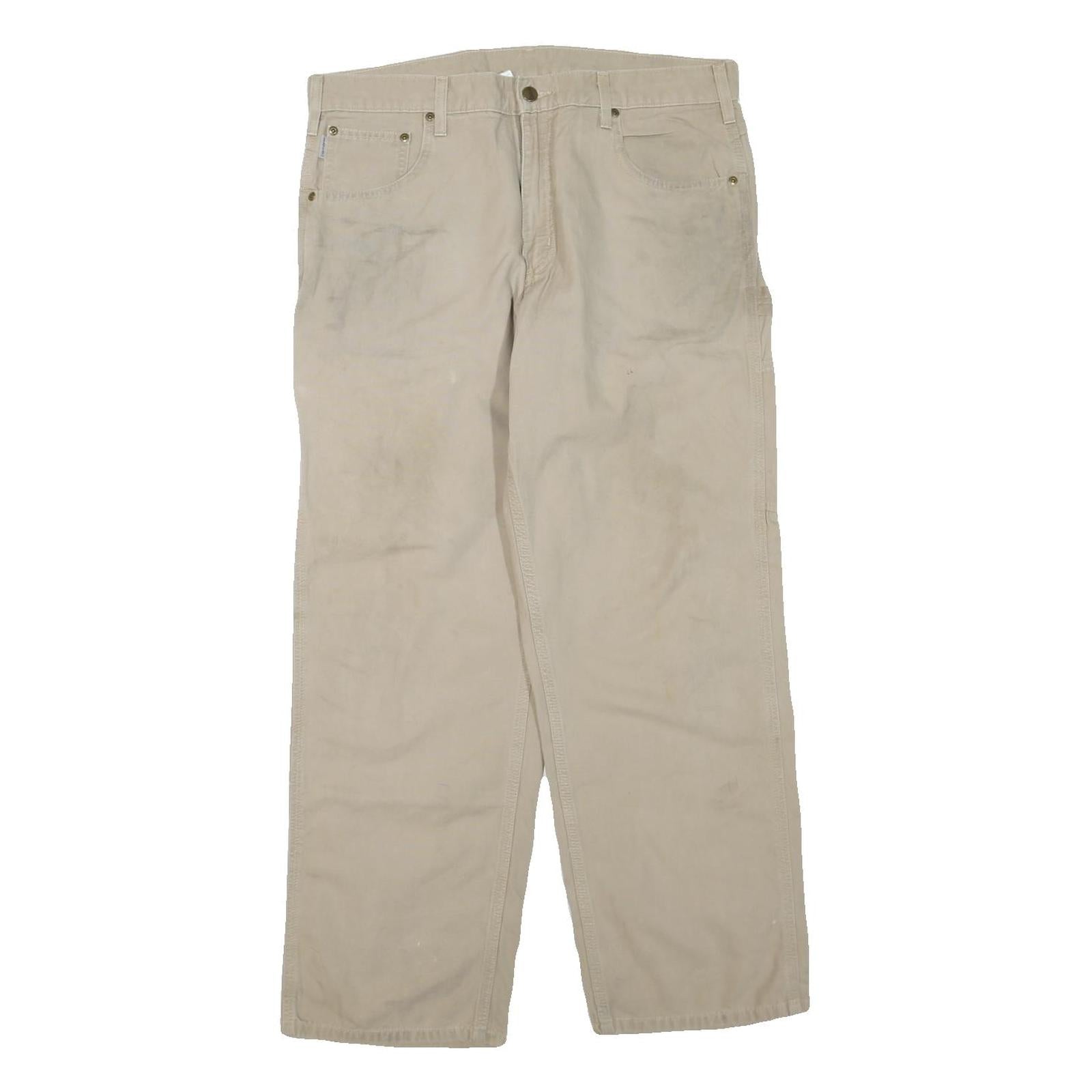 CARHARTT Mens Cotton Blend Beige Regular Fit Straight Leg Trousers W36 L30 Refurbished - N/A refurbished available on Cerqular