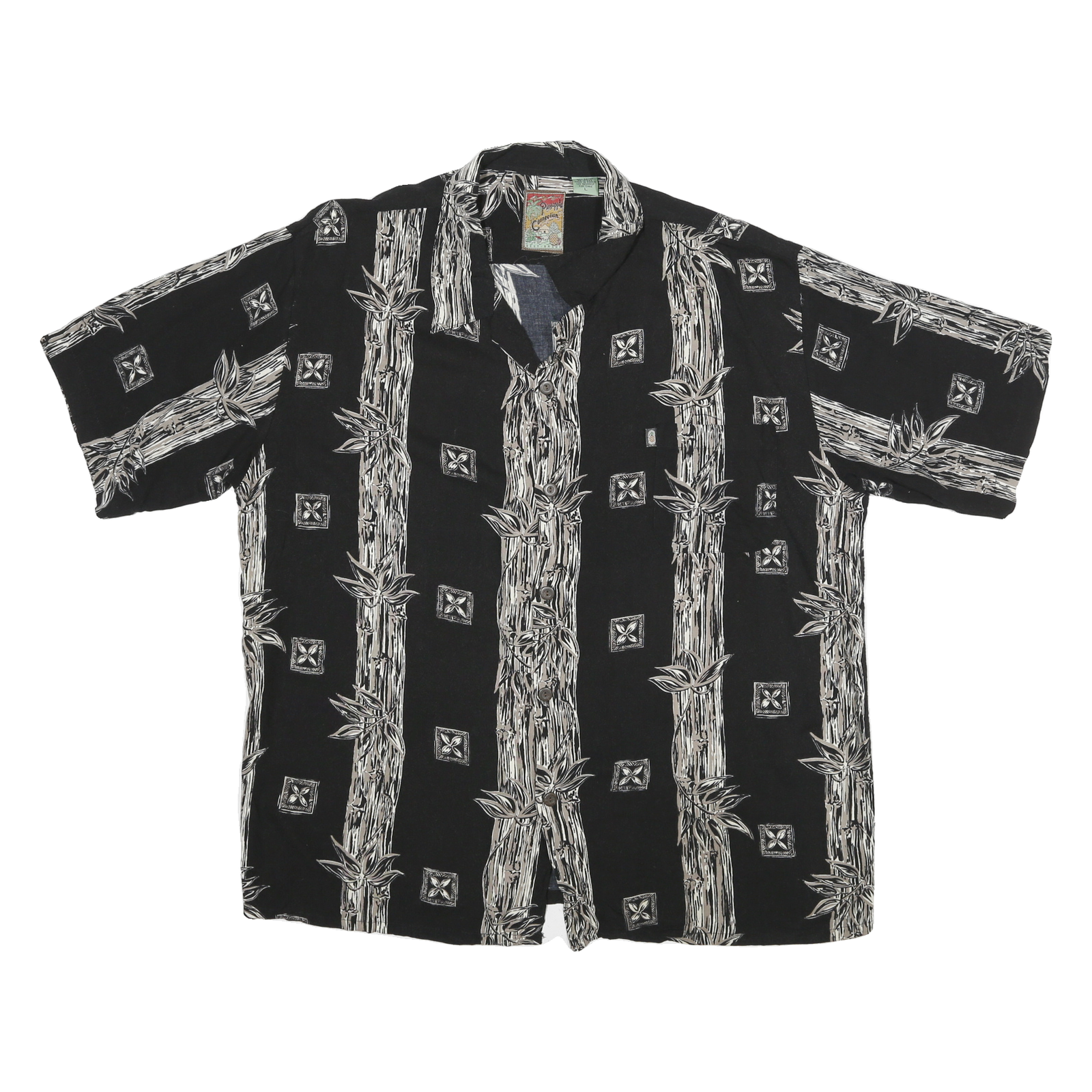 PINEAPPLE CONNECTION Mens Black & Cream Rayon Shirt L Short Sleeve Casual Summer Refurbished - N/A refurbished available on Cerqular