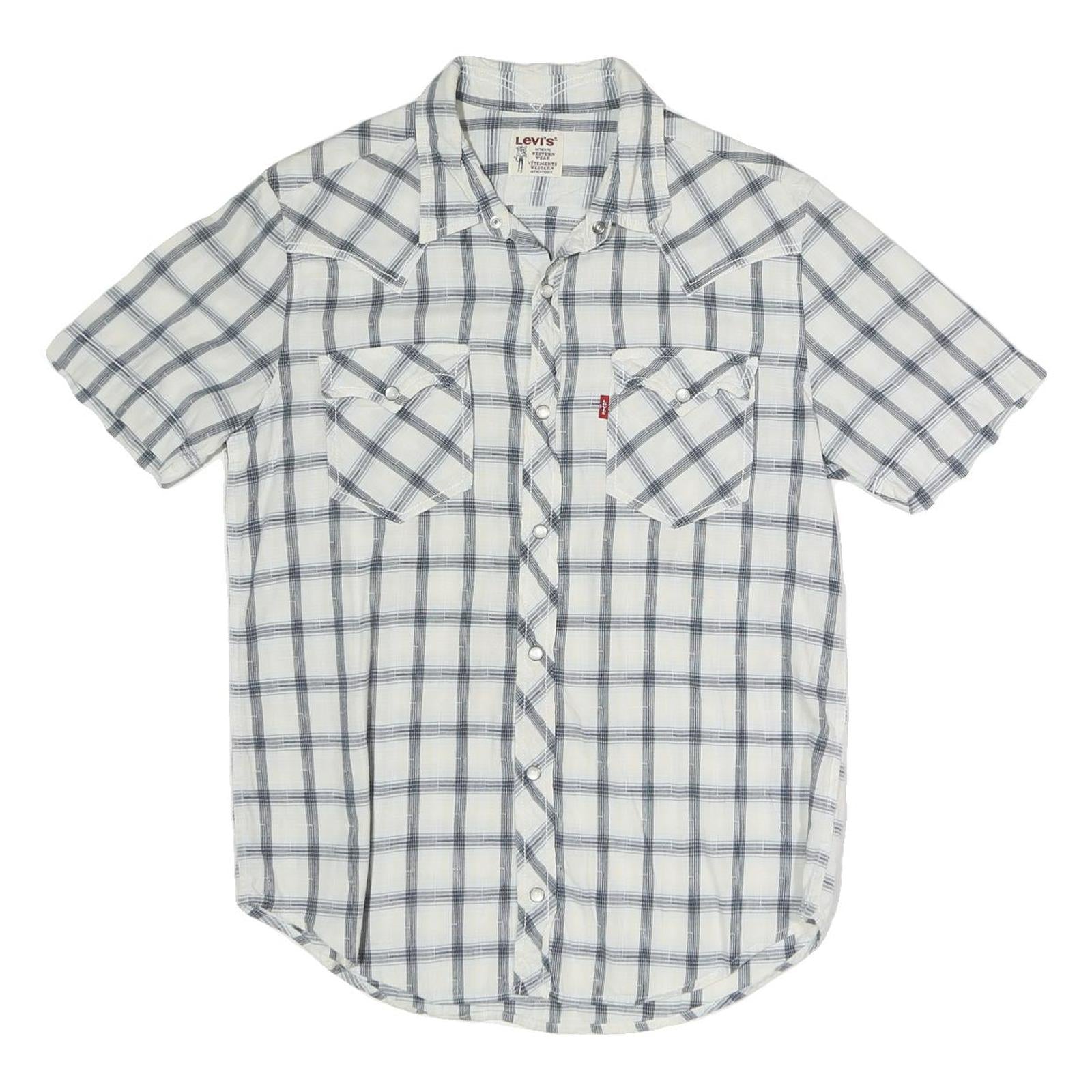 LEVI'S Mens White & Grey Check Western Shirt M Cotton Blend Short Sleeve Buttons Refurbished - N/A refurbished available on Cerqular