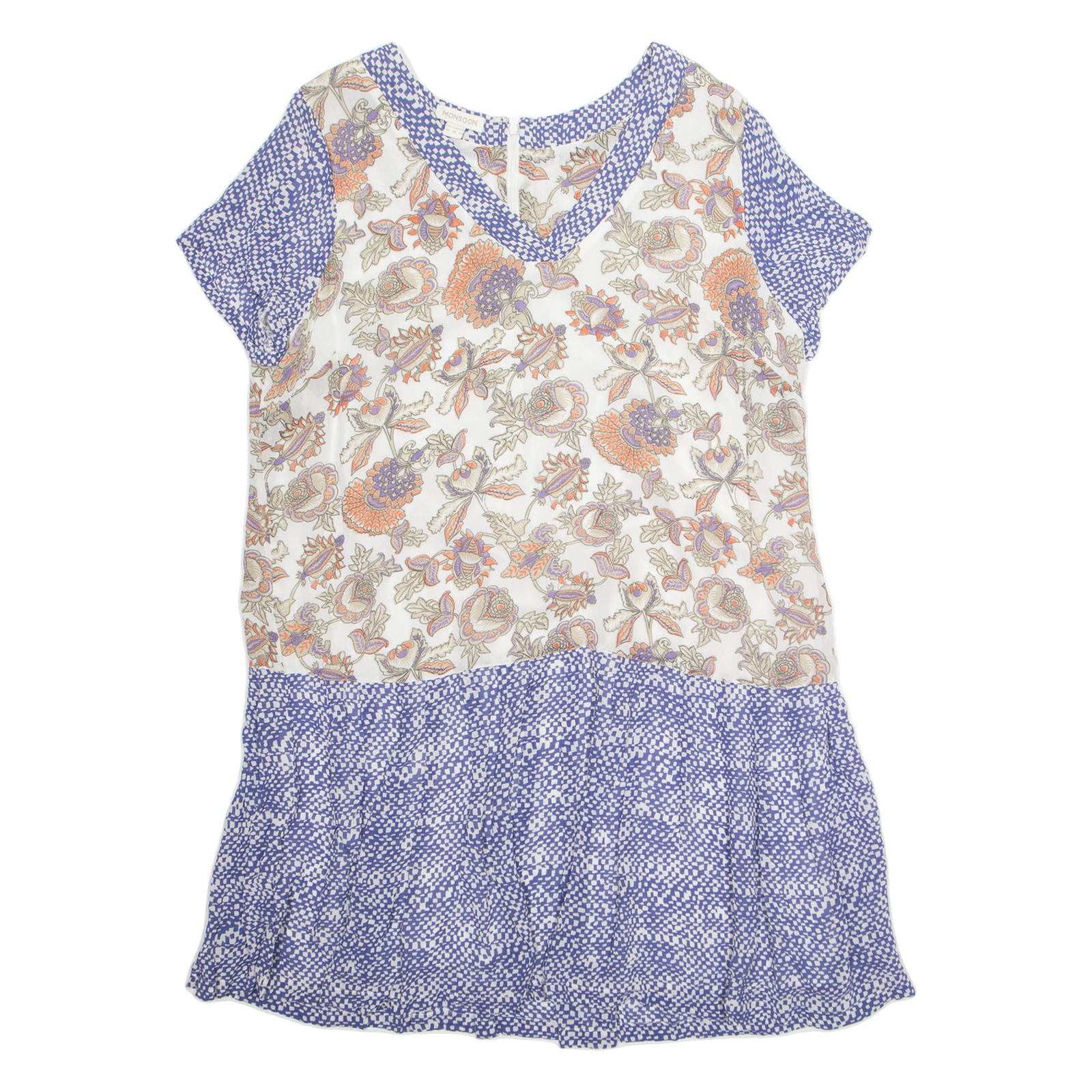 MONSOON Womens Day Dress Blue Viscose Floral Short Sleeve Knee Length UK 18 Refurbished - N/A refurbished available on Cerqular