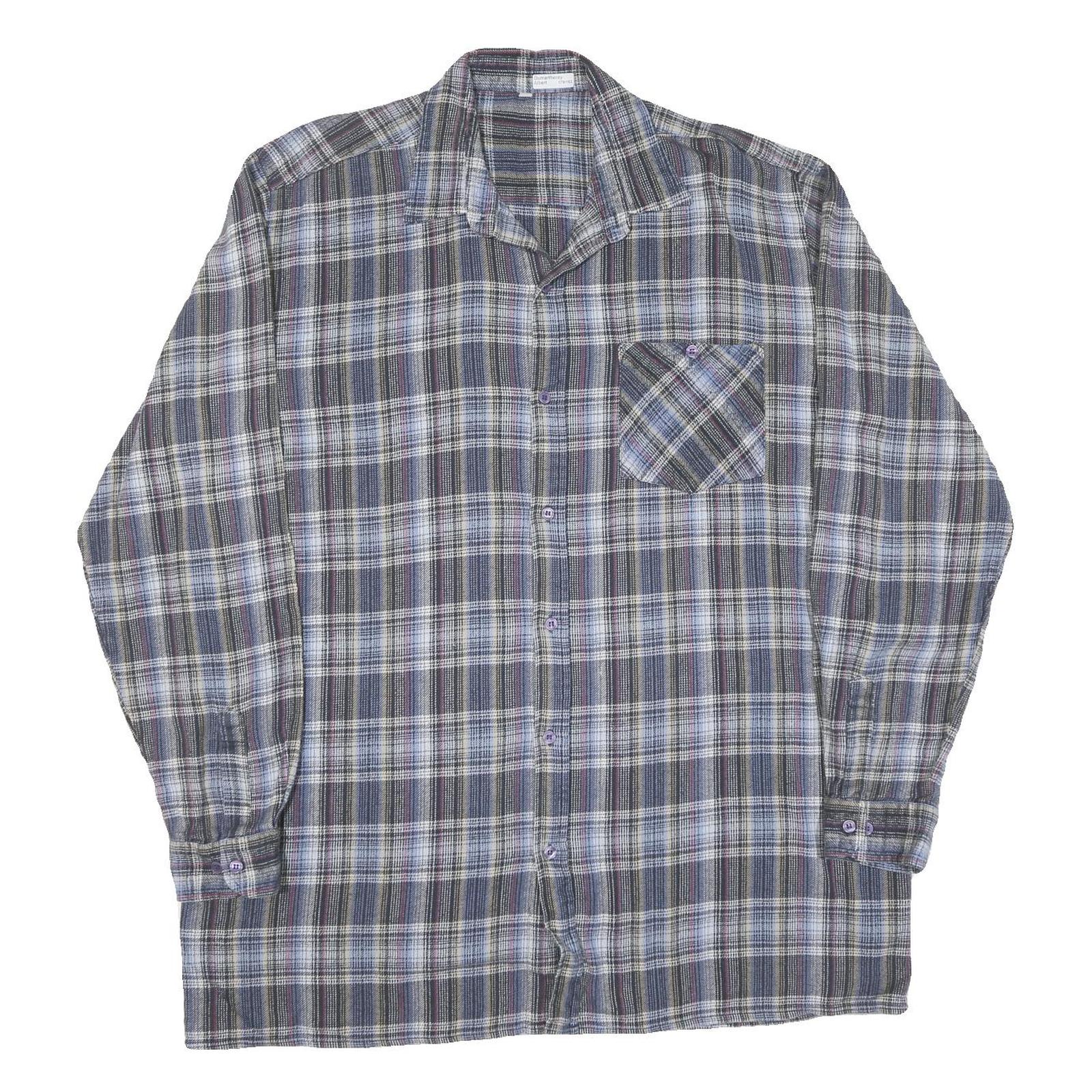 Mens Blue Grey Plaid Cotton Shirt XL Checked Button-Down Collar Long Sleeve Refurbished - N/A refurbished available on Cerqular