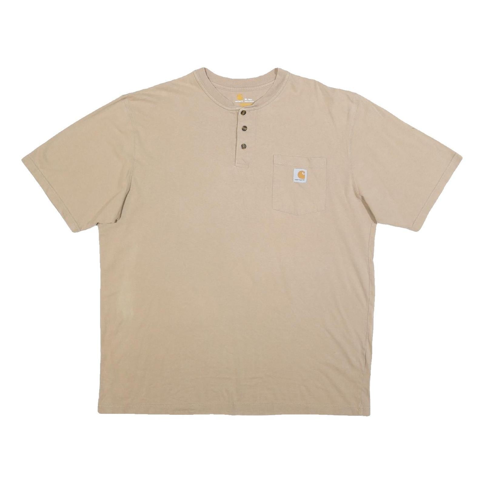 CARHARTT Mens Beige Henley T-Shirt XL Short Sleeve Crew Neck Pocket Refurbished - N/A refurbished available on Cerqular