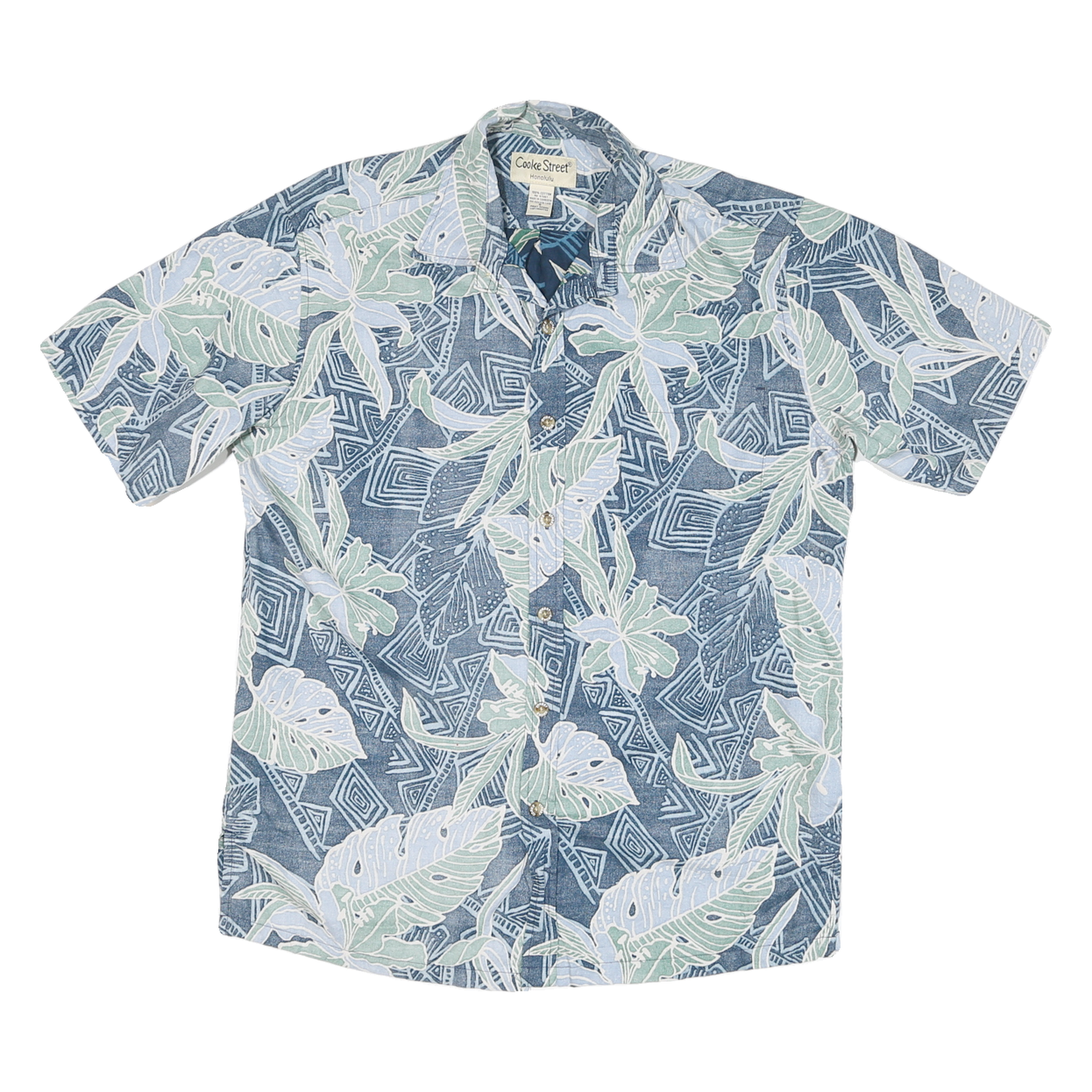 COOKE STREET Mens Blue & Green Hawaiian Shirt S Tropical Print Cotton Short Refurbished - N/A refurbished available on Cerqular