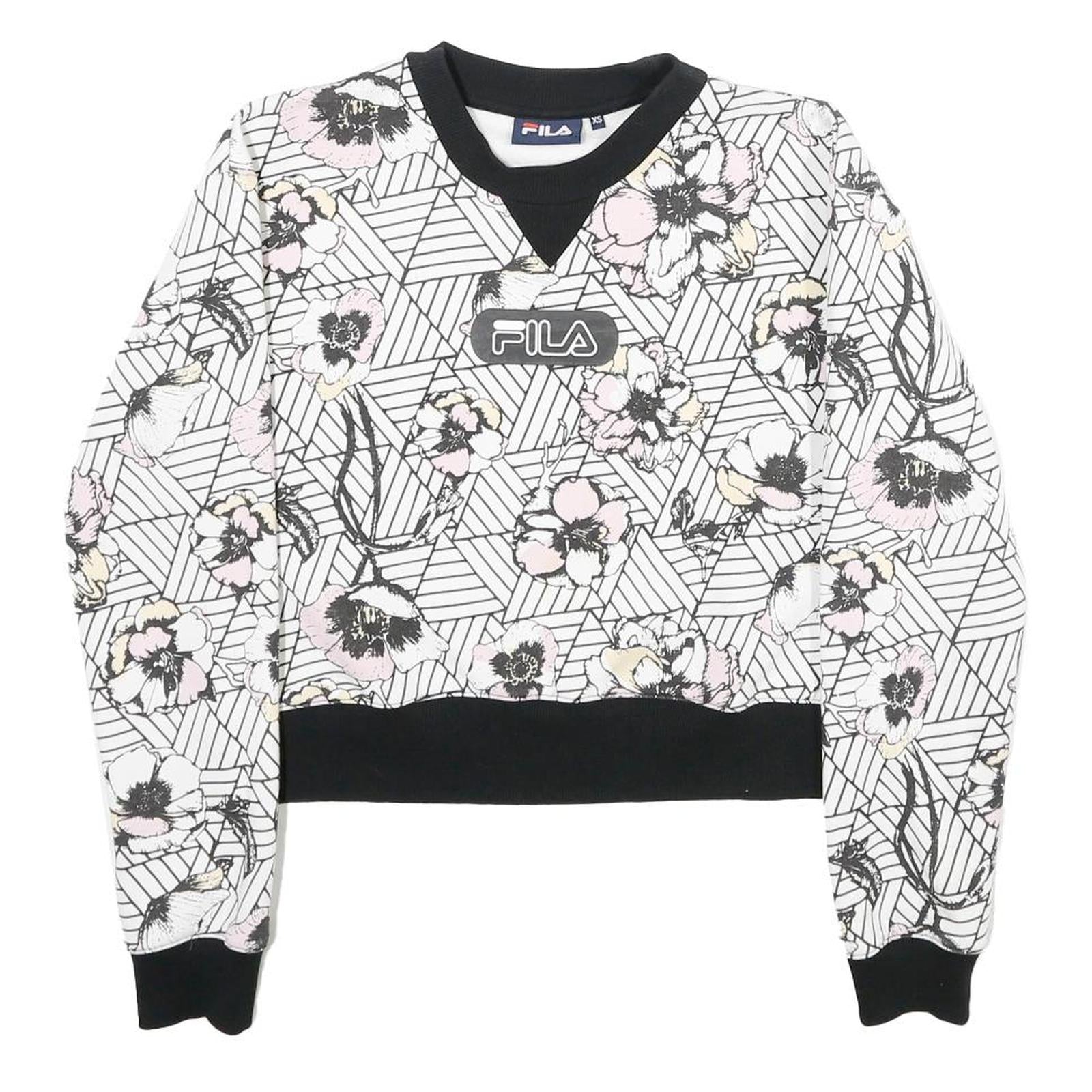 FILA Womens White & Black Floral Sweatshirt Crew Neck XS Lightweight Comfort Refurbished - N/A refurbished available on Cerqular
