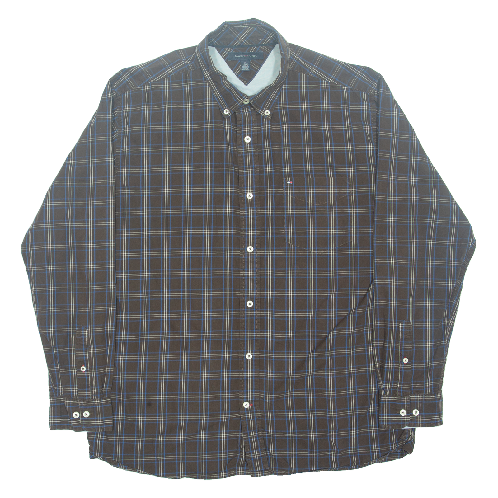 TOMMY HILFIGER Mens Shirt Brown Check Long Sleeve XL Refurbished - N/A refurbished available on Cerqular