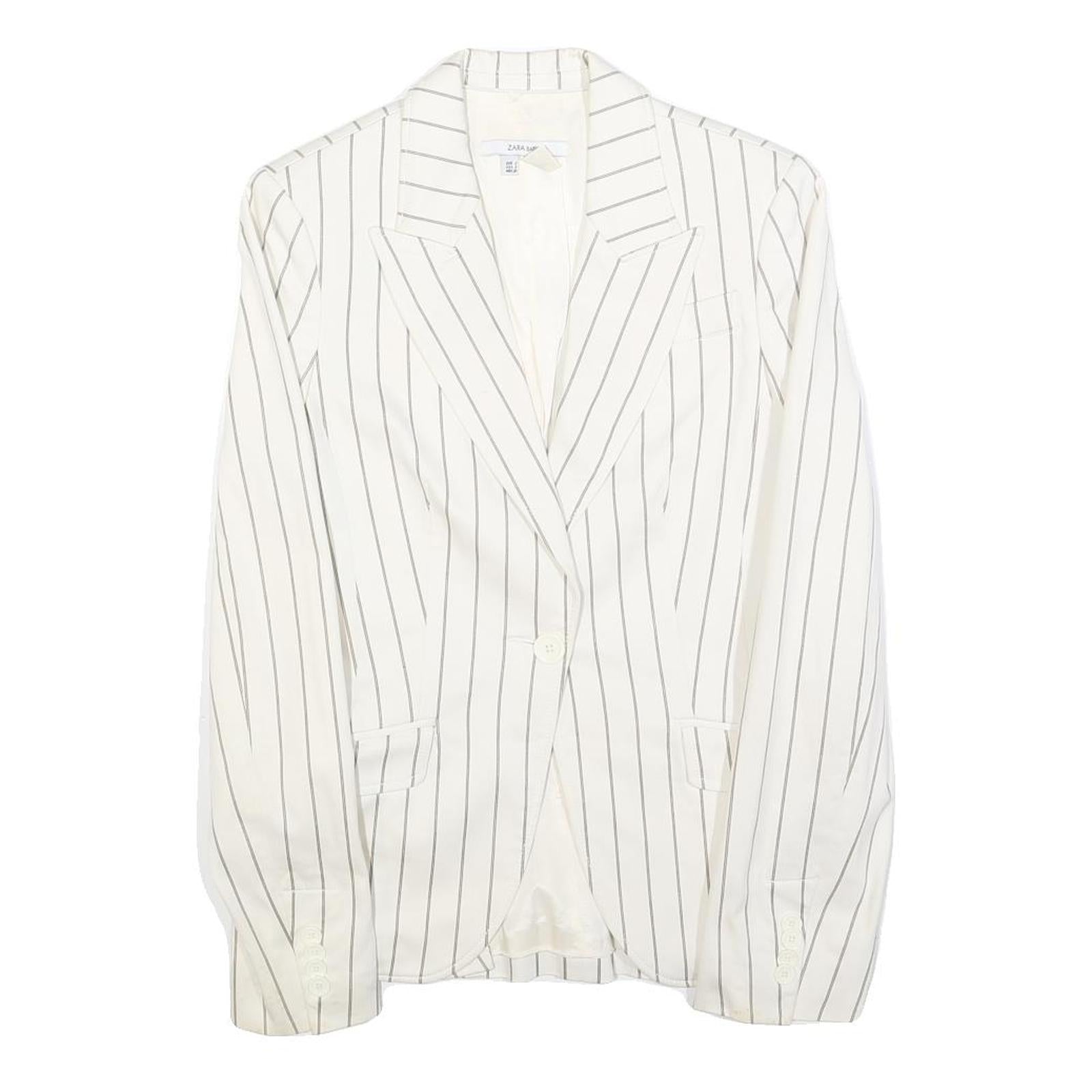 ZARA Womens White & Grey Striped Tailored Button Cotton Blend Blazer Jacket S Refurbished - N/A refurbished available on Cerqular
