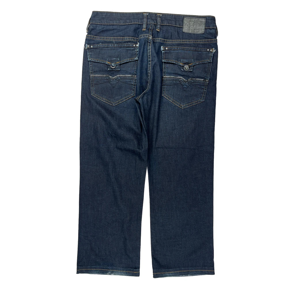 Driven-X Jeans - 34W 32L Dark Wash Denim Refurbished - Thrifted (note: this is a term often used to describe second- refurbished available on Cerqular