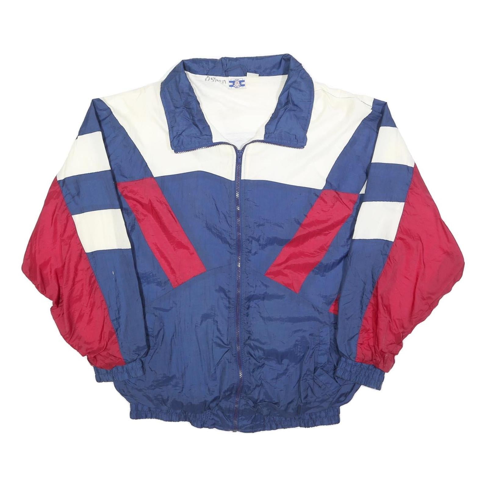 PRO SPIRIT Mens Blue & White & Red Zip Front Nylon Jacket L Casual Sport Refurbished - N/A refurbished available on Cerqular