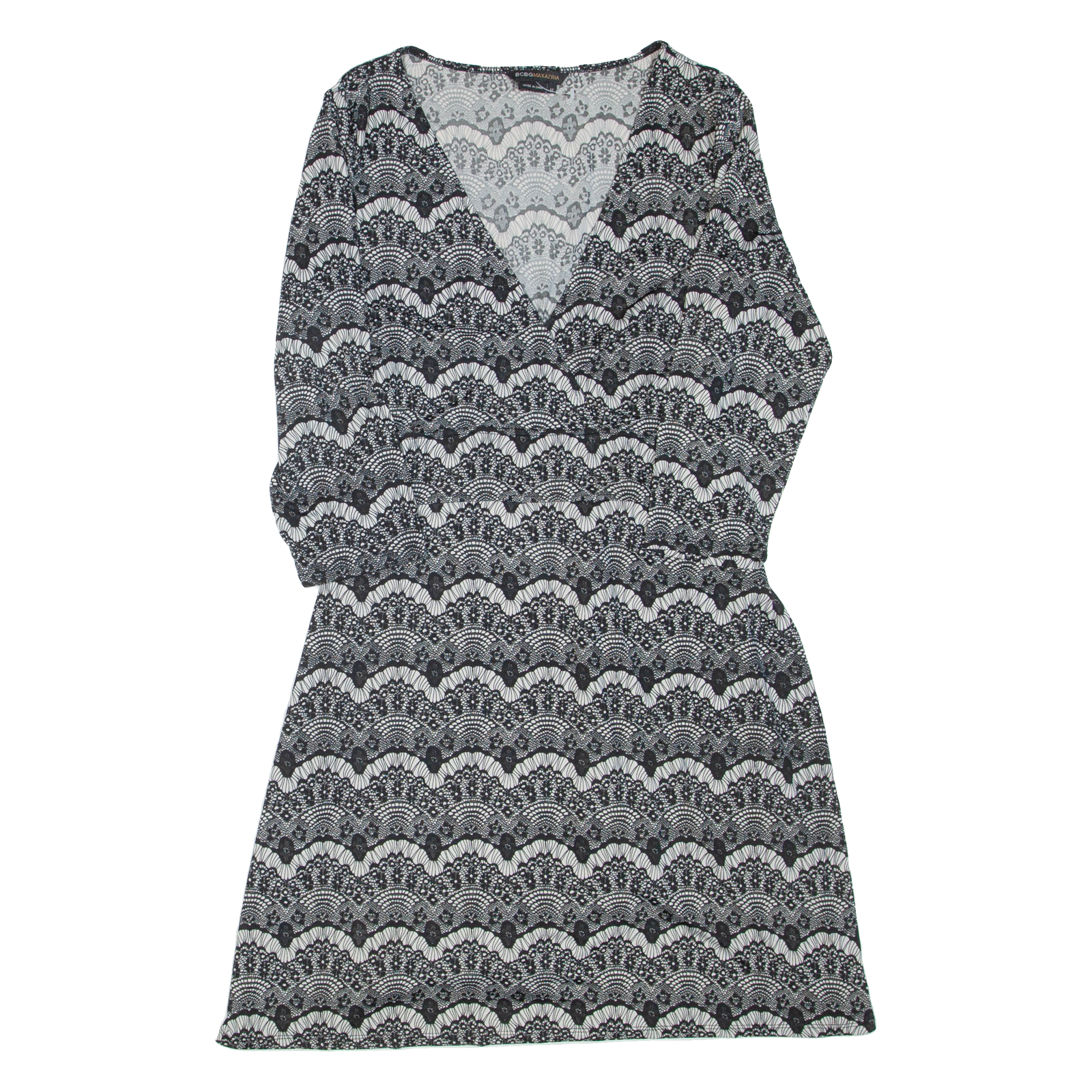 BCBGMAXAZRIA Womens Day Dress Black Viscose Floral Long Sleeve Knee Length M Refurbished - N/A refurbished available on Cerqular