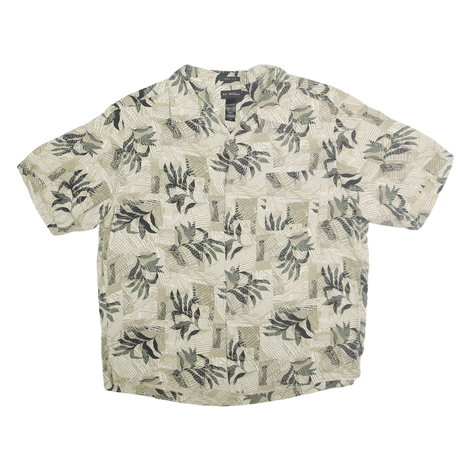 AXCESS Mens Beige & Green Leaf Print Silk Shirt XL Casual Summer Style Refurbished - N/A refurbished available on Cerqular