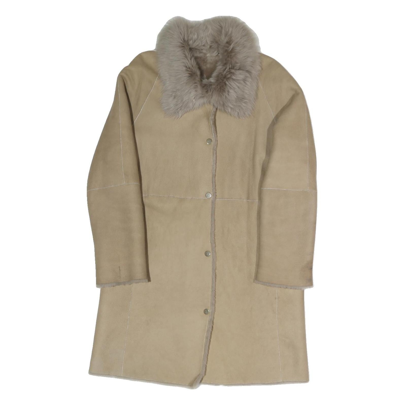 Womens Beige Faux Shearling Button Jacket S Polyester Blend Warm Stylish Refurbished - N/A refurbished available on Cerqular