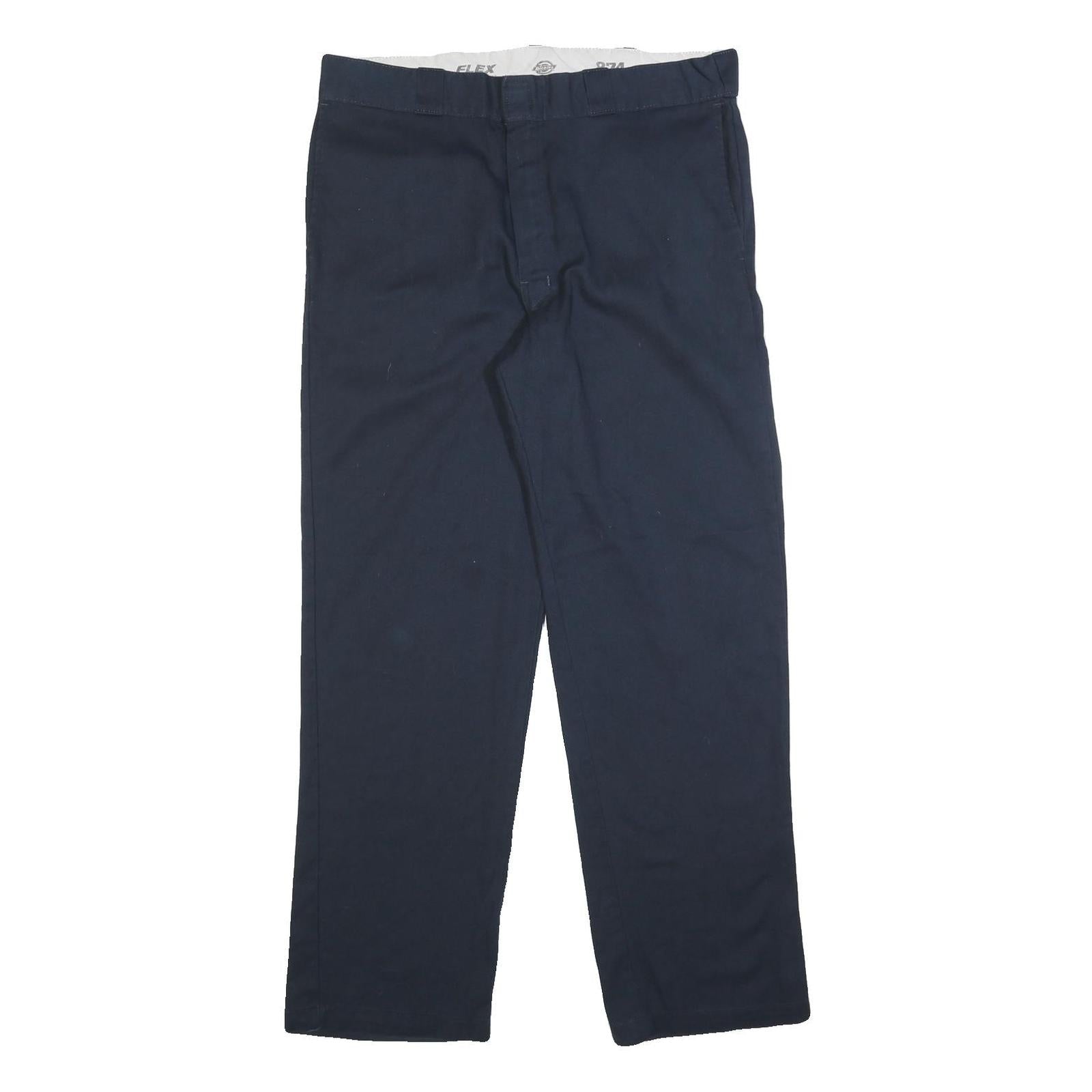 DICKIES Mens Cotton Blend Navy Regular Straight Trousers W35 L30 Workwear Refurbished - N/A refurbished available on Cerqular