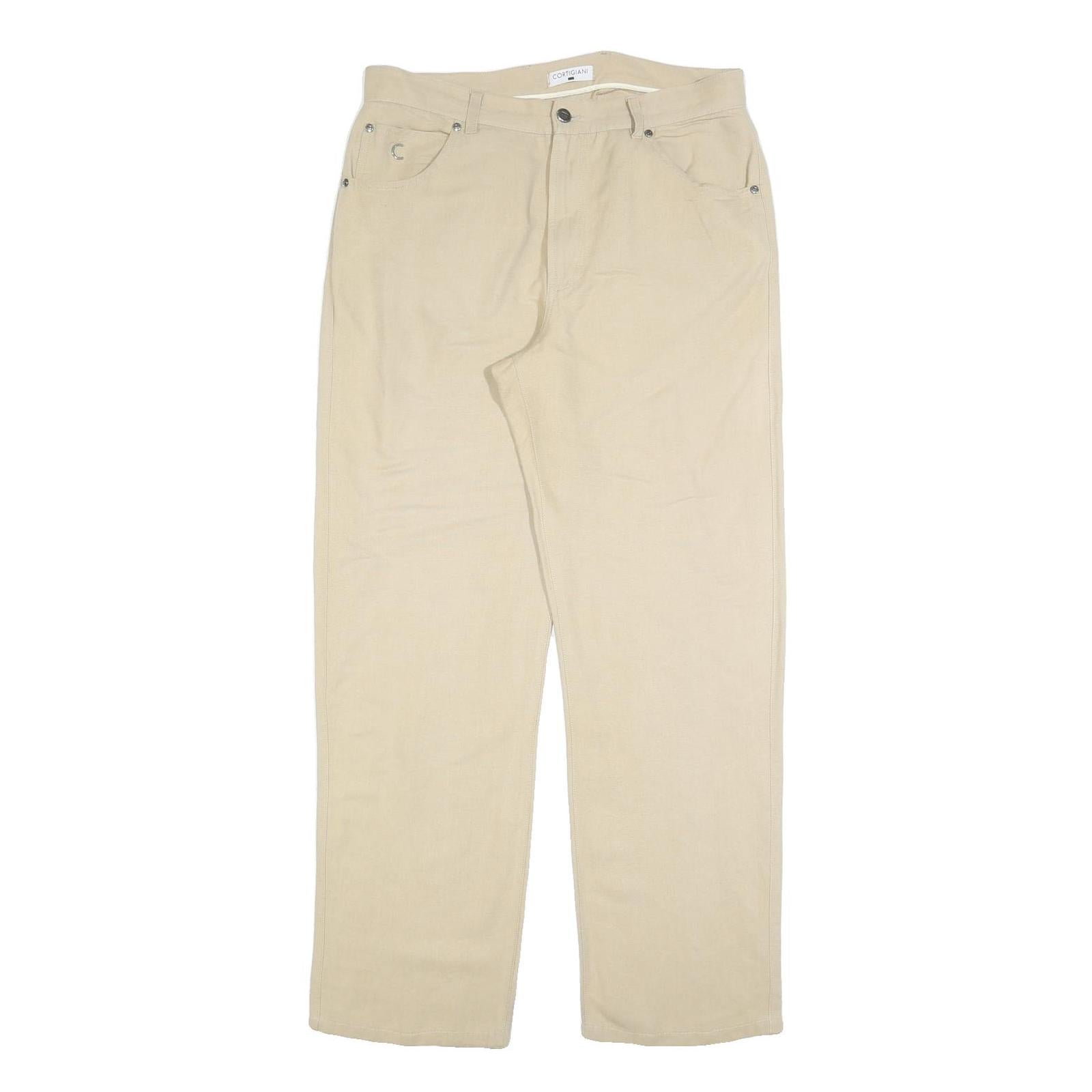 CORTIGIANI Mens Relaxed Beige Trousers W32 L30 Zip Closure Loose Fit Casual Refurbished - N/A refurbished available on Cerqular