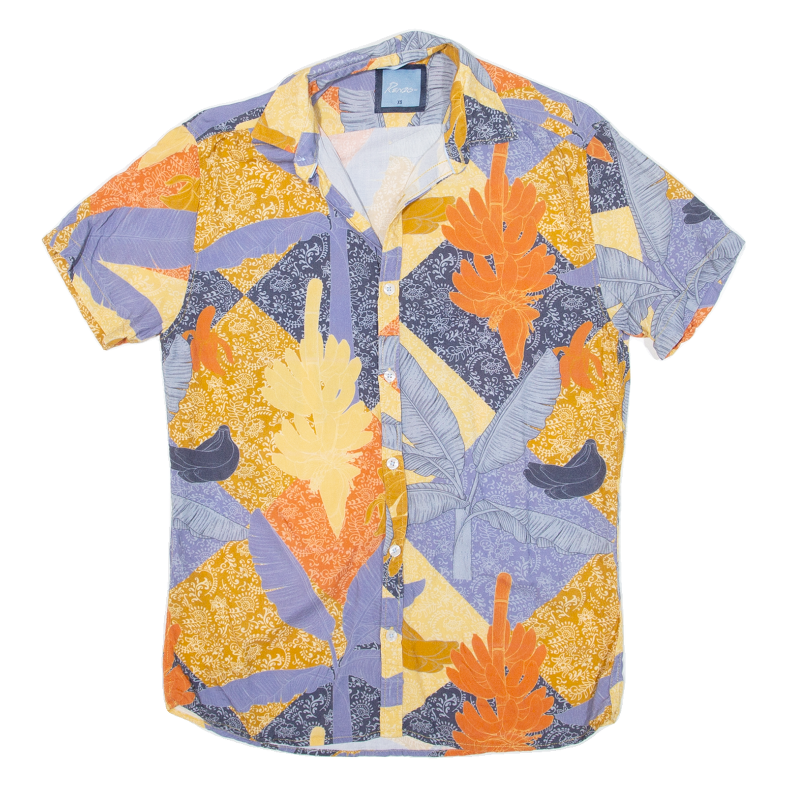 RENZO Mens Shirt Blue Crazy Pattern XS Refurbished - N/A refurbished available on Cerqular