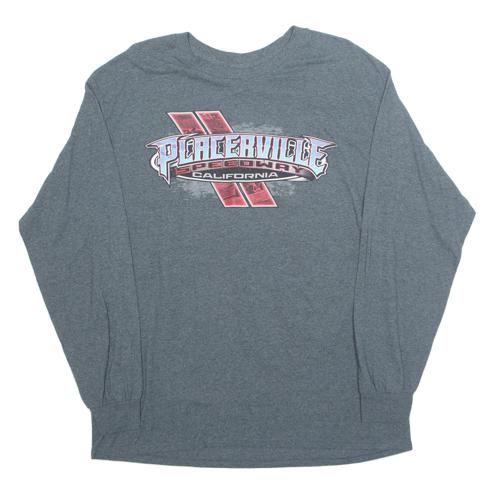 Placerville Speedway Mens T-Shirt Grey Long Sleeve USA L Refurbished - N/A refurbished available on Cerqular