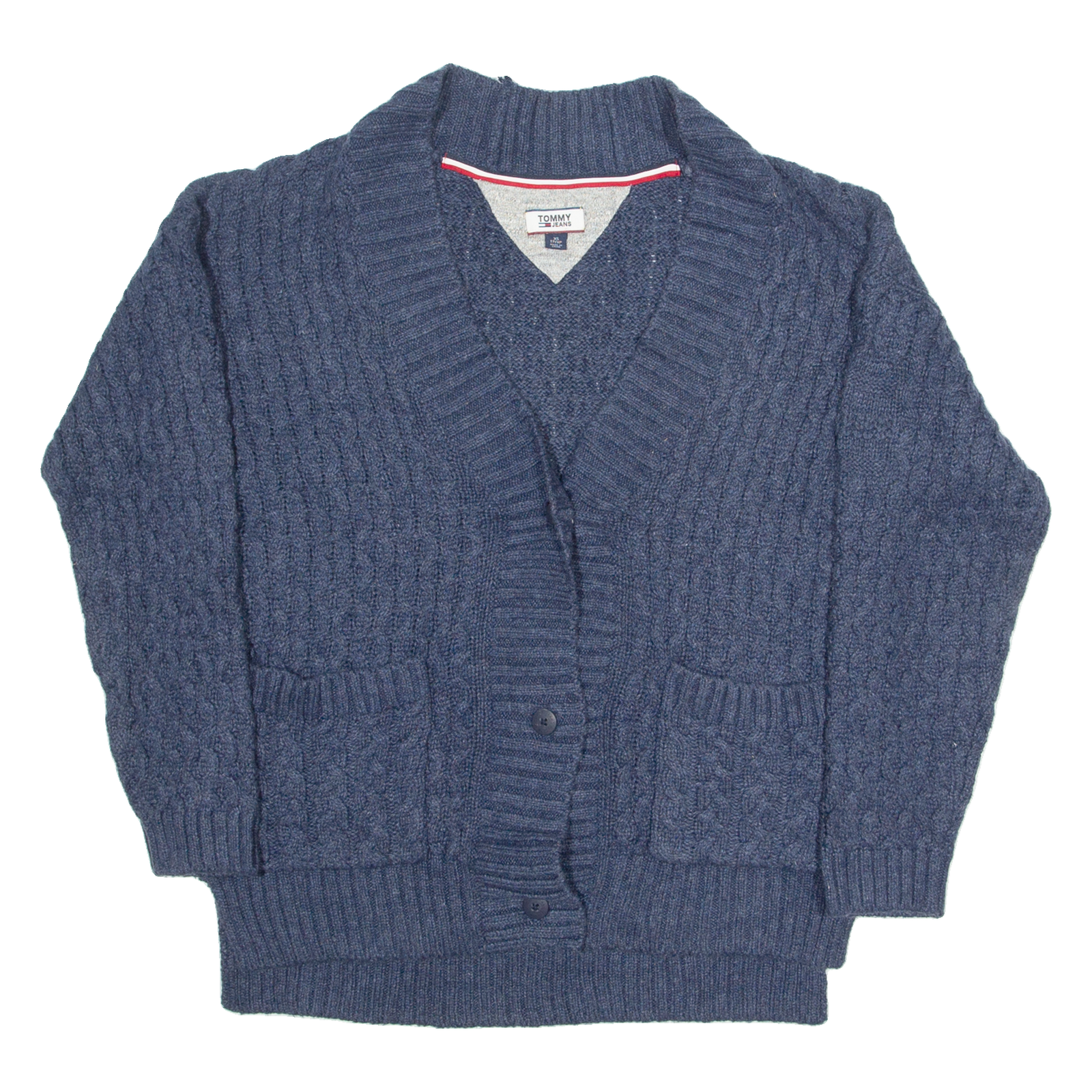 TOMMY HILFIGER Womens Cardigan Blue V-Neck Cable Knit XS Refurbished - N/A refurbished available on Cerqular