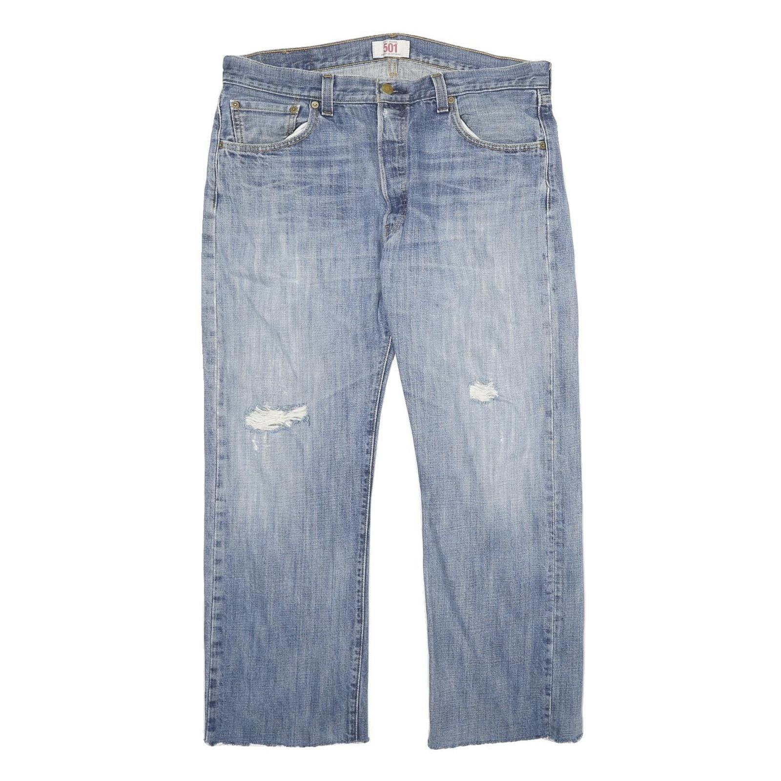 LEVI'S 501 Mens Jeans Blue Classic Straight Denim Light W35 L28 Distressed Raw Refurbished - N/A refurbished available on Cerqular