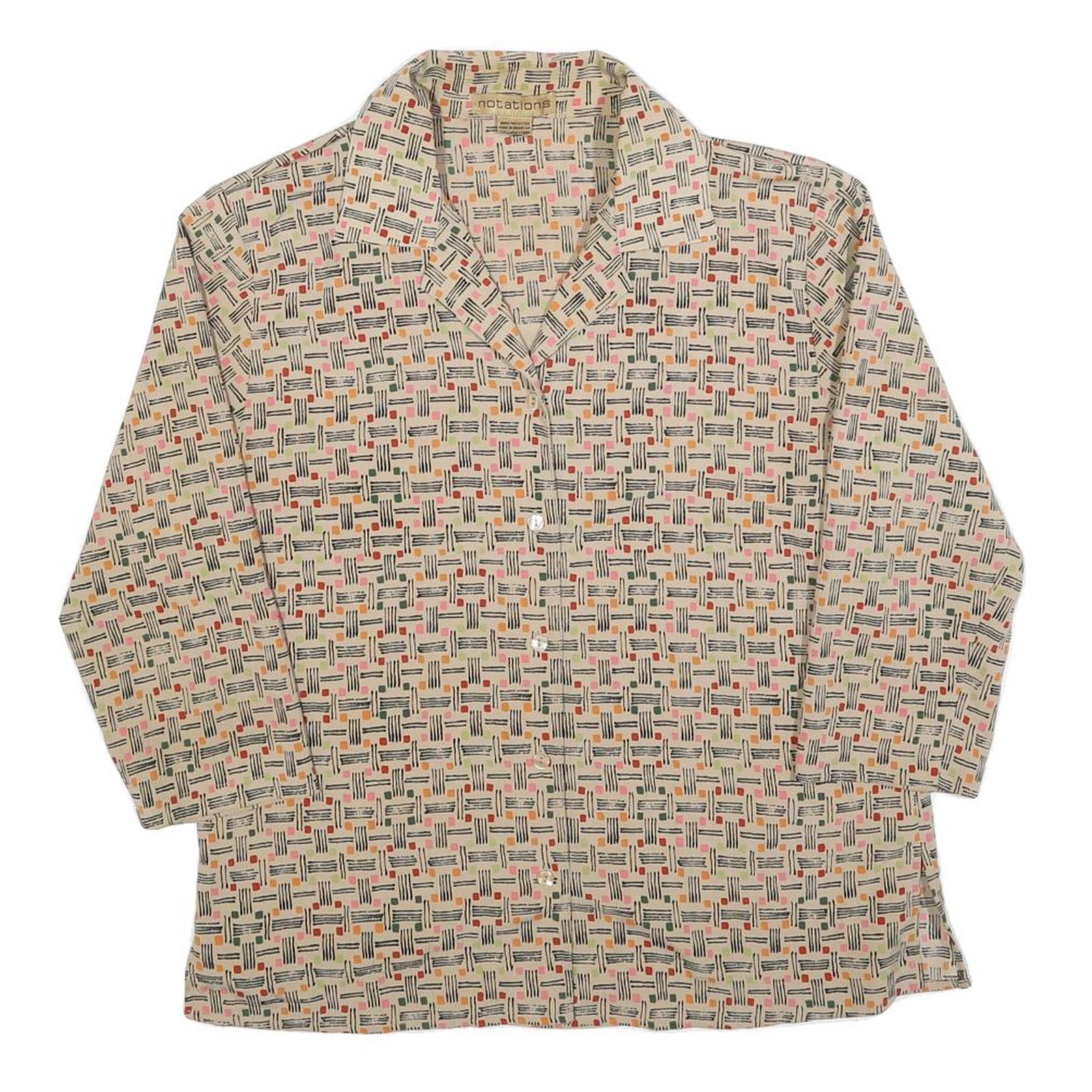 NOTATIONS Womens Beige Printed Long Sleeve Collared Shirt M Lightweight Refurbished - N/A refurbished available on Cerqular