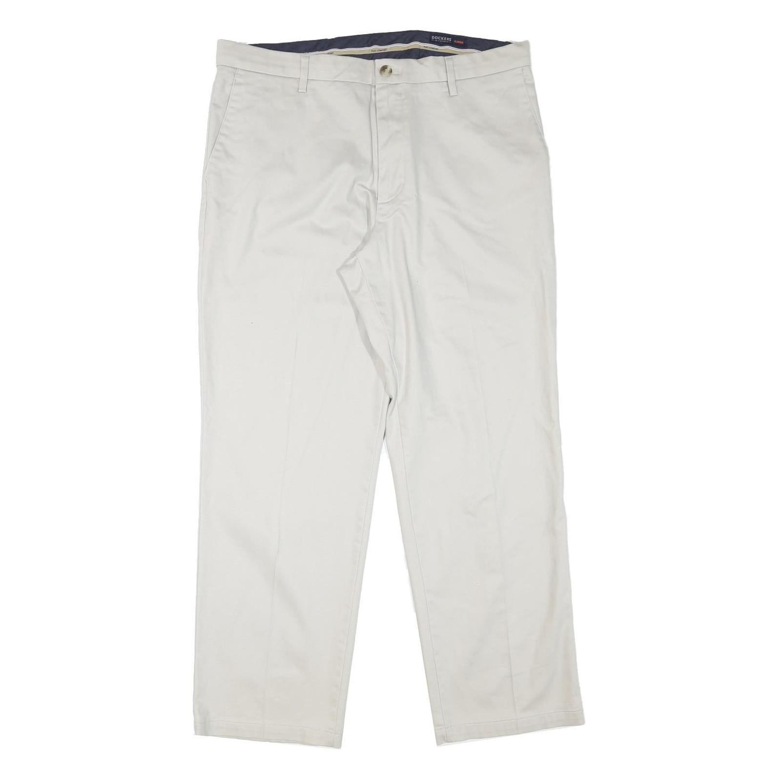 DOCKERS Mens Cotton Blend Beige Regular Straight Trousers W36 L30 Classic Zip Refurbished - N/A refurbished available on Cerqular
