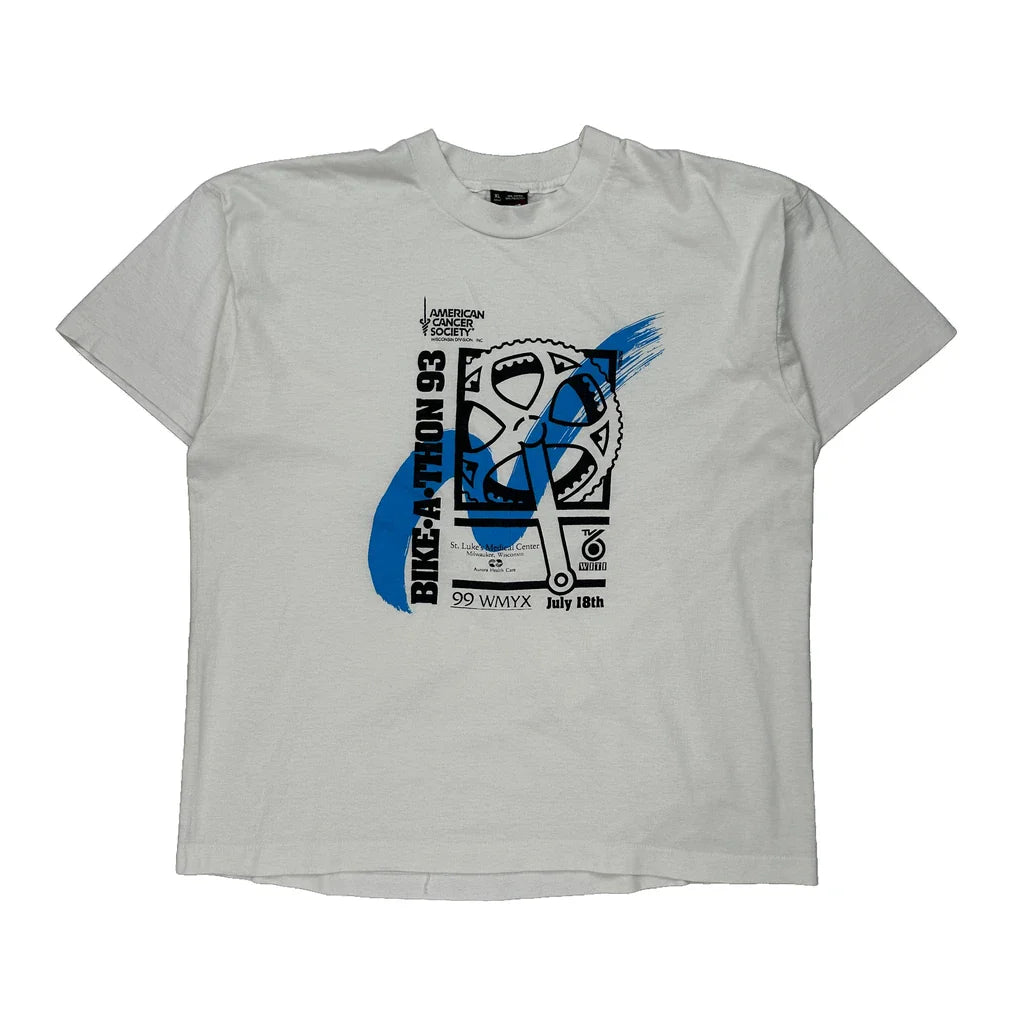 Bike-A-Thon 93 Fruit Of The Loom Graphic T-Shirt - XL Blue Cotton Blend Refurbished - Thrifted (note: this is a term often used to describe second- refurbished available on Cerqular