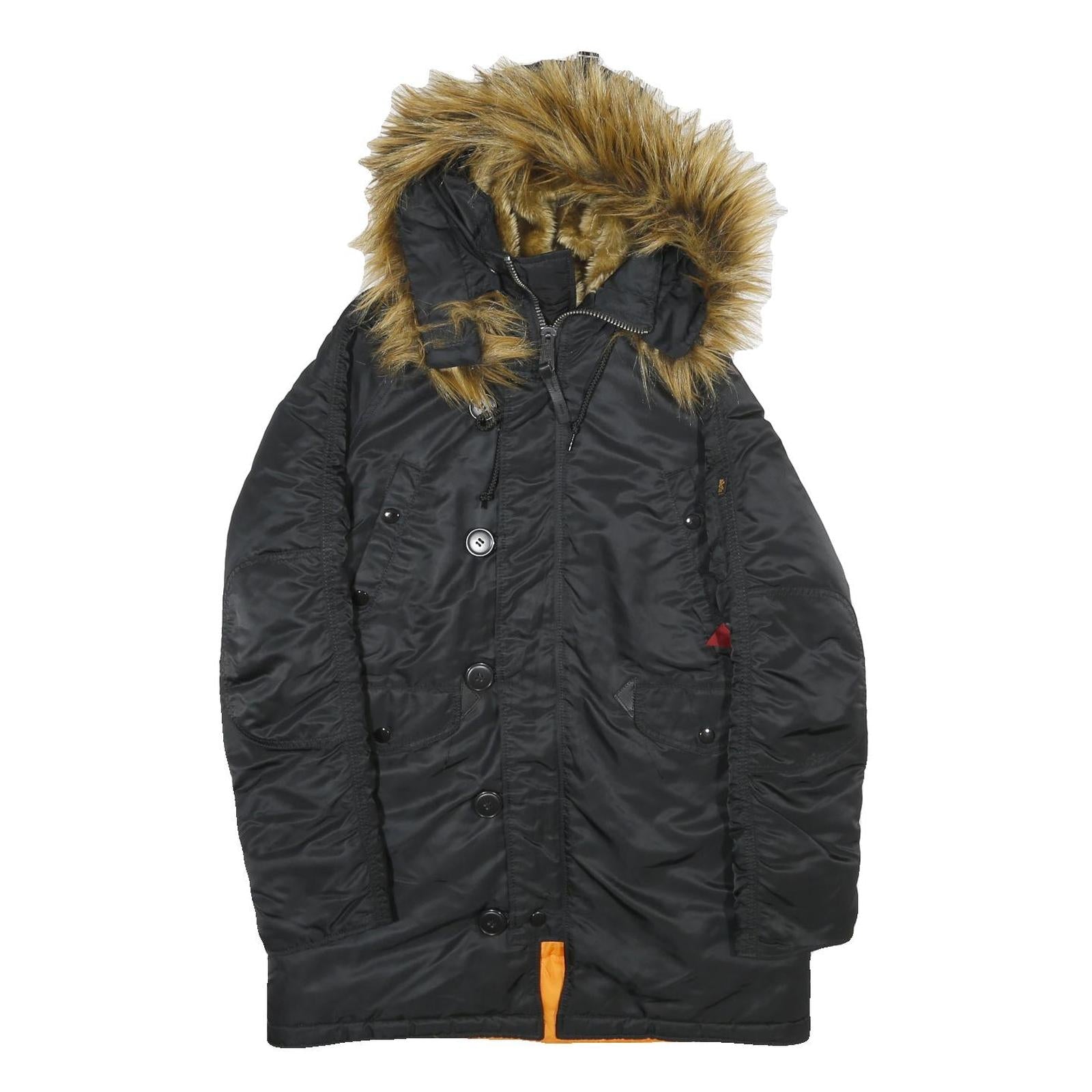 ALPHA INDUSTRIES Womens Black Nylon Flight Jacket XS Faux Fur Hood Zip Refurbished - N/A refurbished available on Cerqular