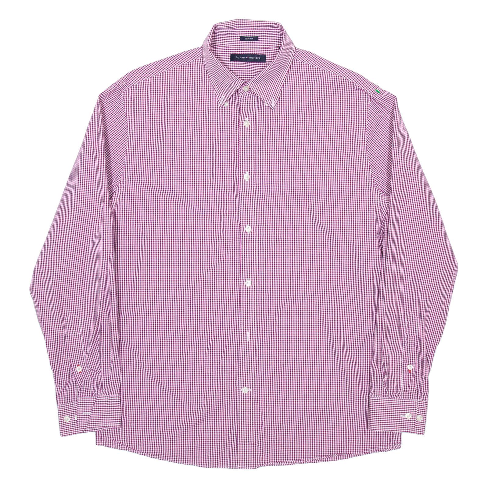 TOMMY HILFIGER Slim Fit Mens Shirt Maroon Gingham Long Sleeve M Refurbished - N/A refurbished available on Cerqular