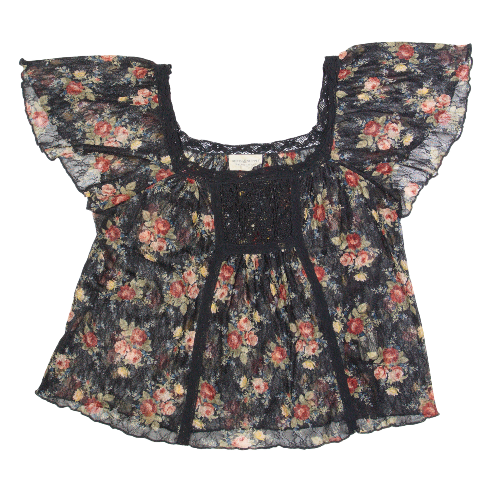 RALPH LAUREN DENIM & SUPPLY Sheer Womens Printed Blouse Black Floral XL Refurbished - N/A refurbished available on Cerqular