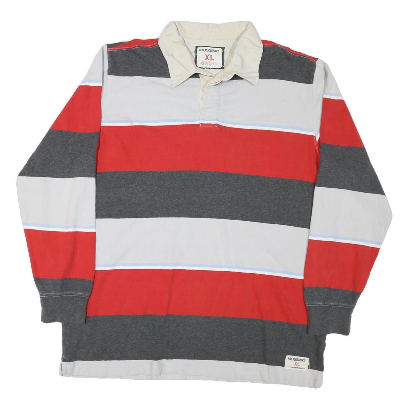 MOSSIMO Mens Red & Grey Striped Long Sleeve Polo Shirt XL Cotton Blend Casual Refurbished - N/A refurbished available on Cerqular