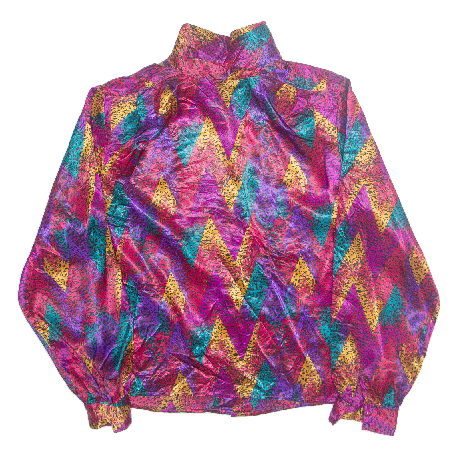 Womens Printed Blouse Purple High Neck Long Sleeve Crazy Pattern S Refurbished - N/A refurbished available on Cerqular