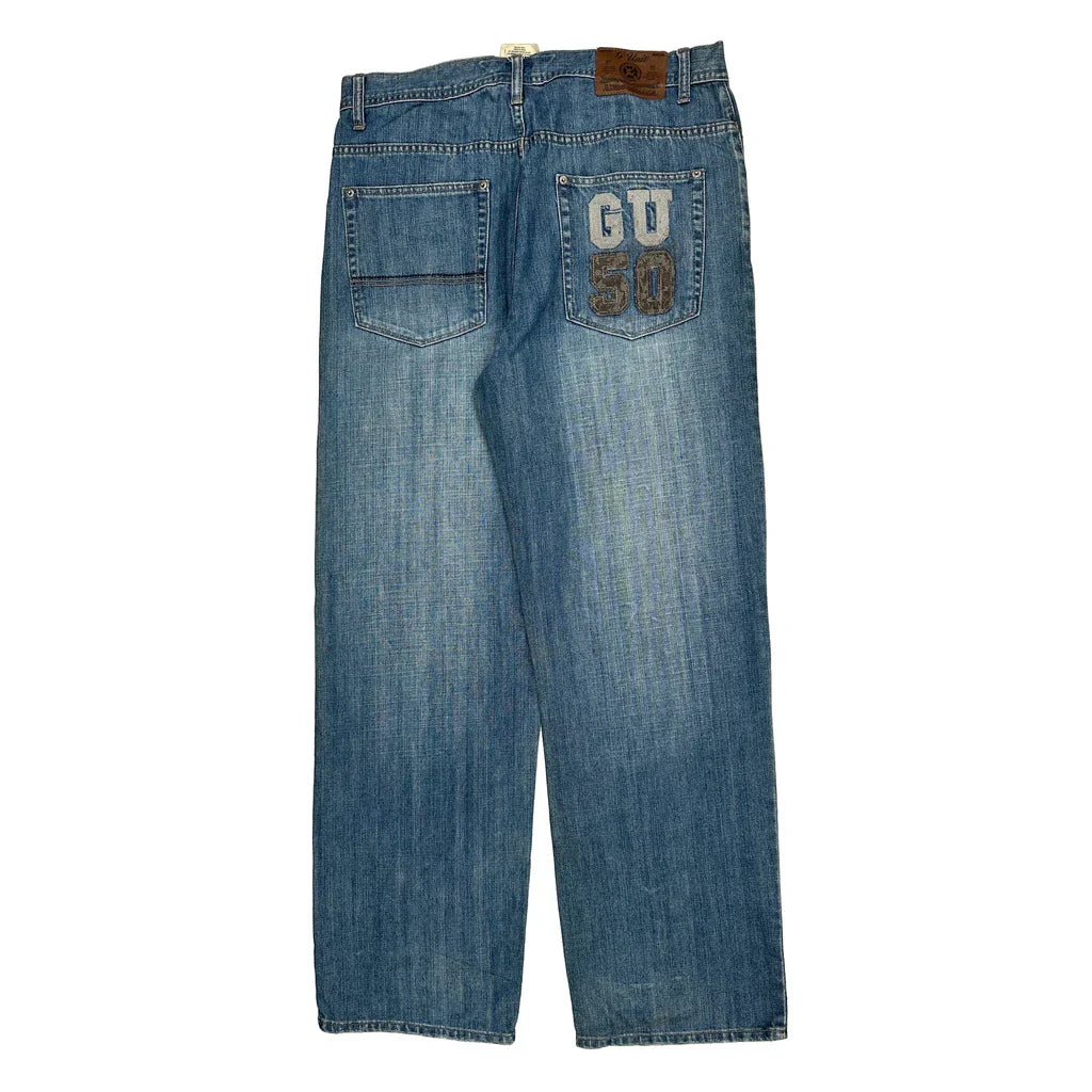 Fast Lane G Unit Graphic Jeans - 35W 32L Blue Cotton Refurbished - Thrifted (note: this is a term often used to describe second- refurbished available on Cerqular