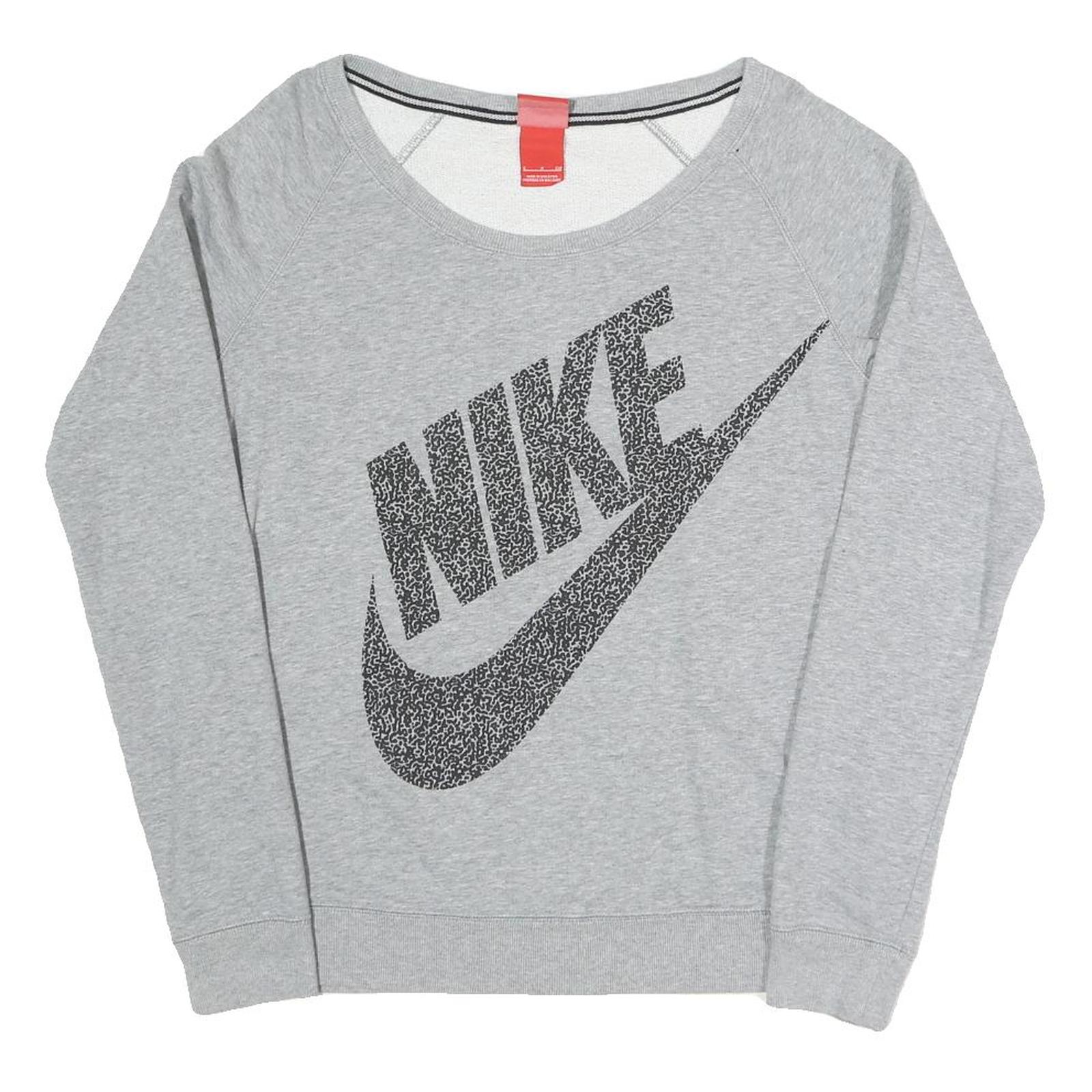 NIKE Womens Grey Sweatshirt Crew Neck S Cotton Blend Logo Print Casual Pullover Refurbished - N/A refurbished available on Cerqular