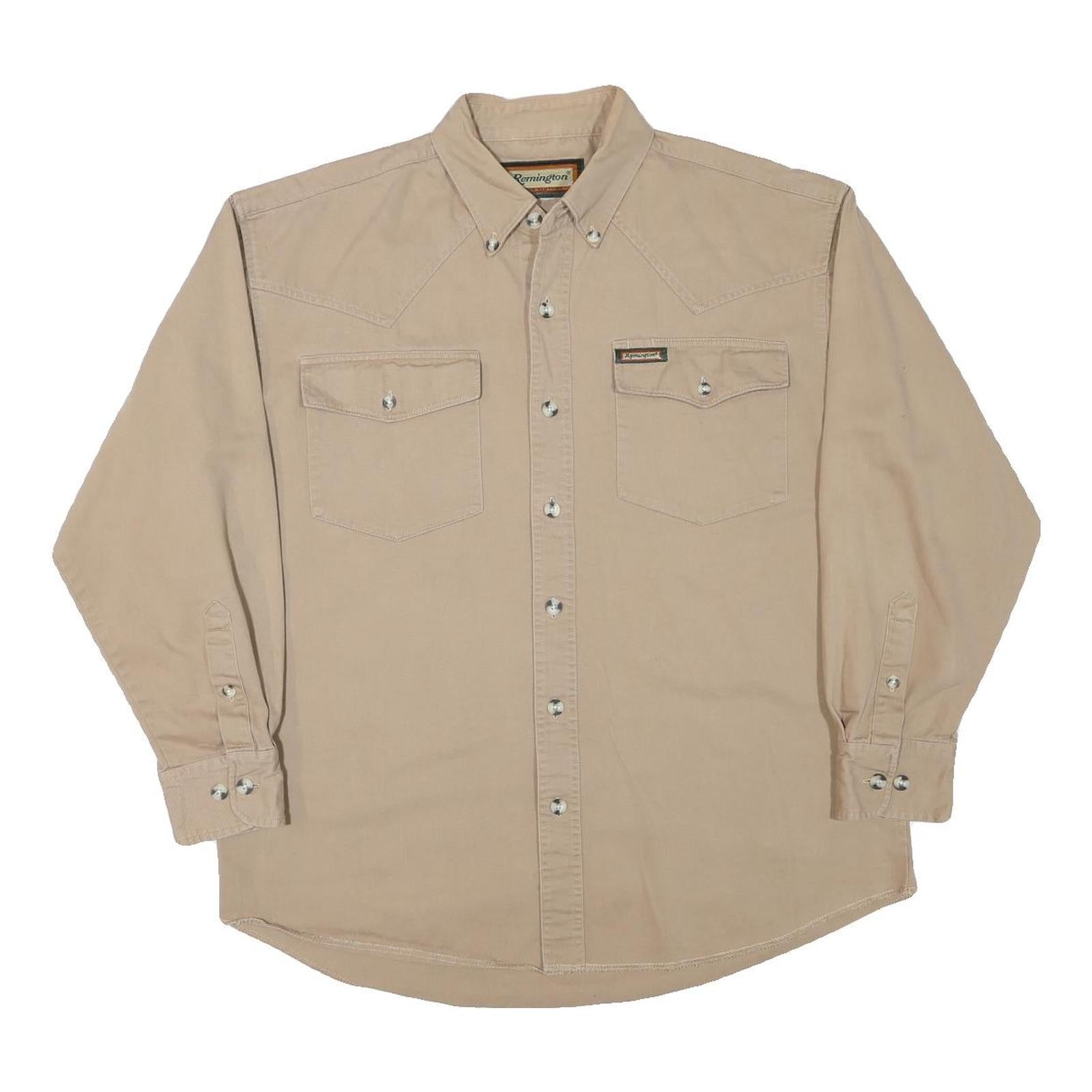 REMINGTON Mens Beige Cotton Blend Casual Shirt M Classic Button-Down Pockets Refurbished - N/A refurbished available on Cerqular