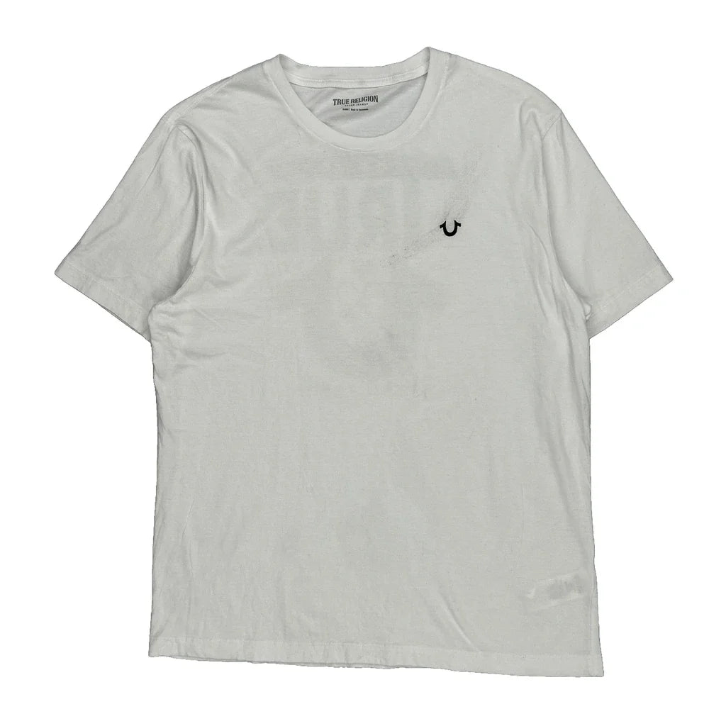 True Religion Graphic T-Shirt - XL White Cotton Refurbished - Thrifted (note: this is a term often used to describe second- refurbished available on Cerqular