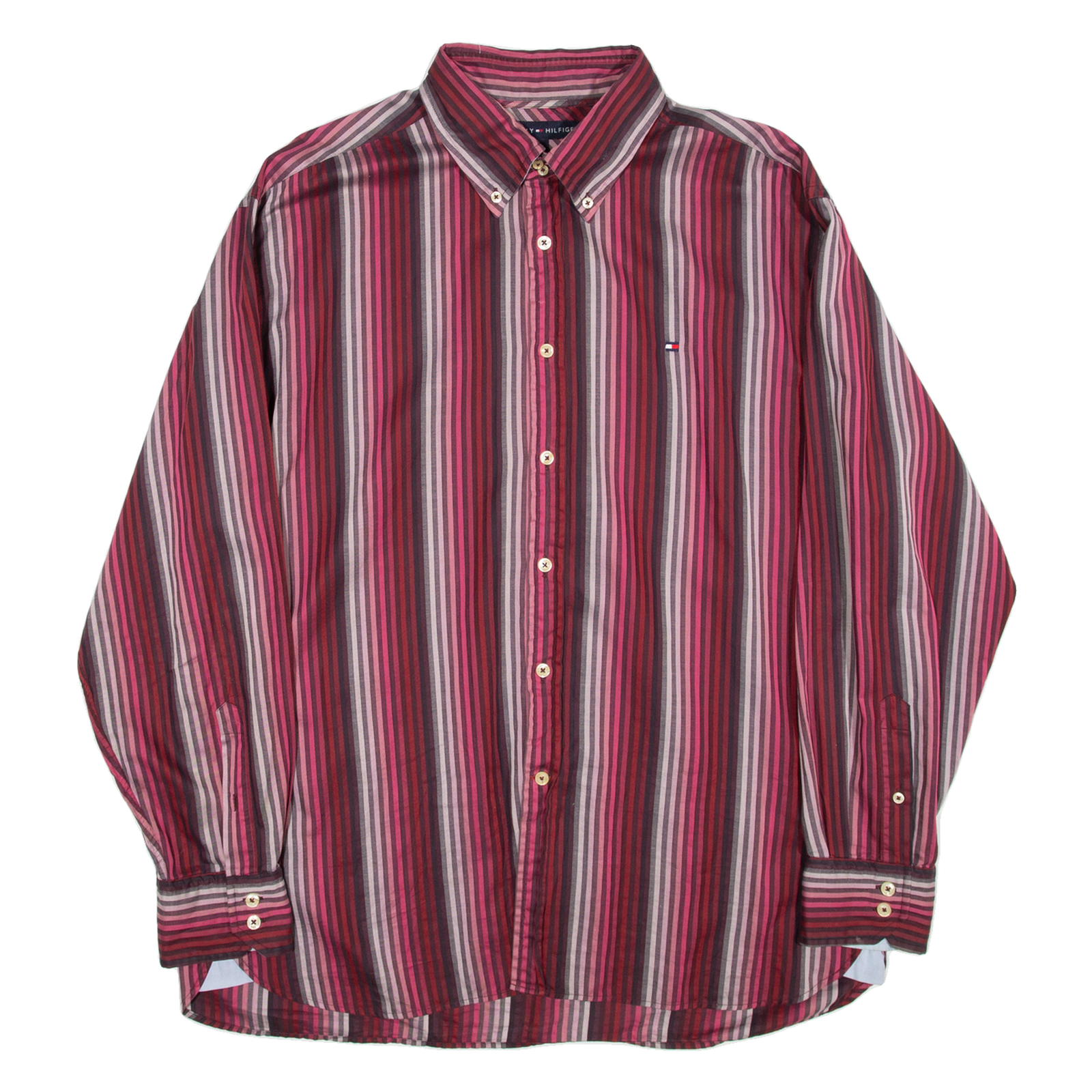 TOMMY HILFIGER Mens Shirt Red Striped Long Sleeve XL Refurbished - N/A refurbished available on Cerqular