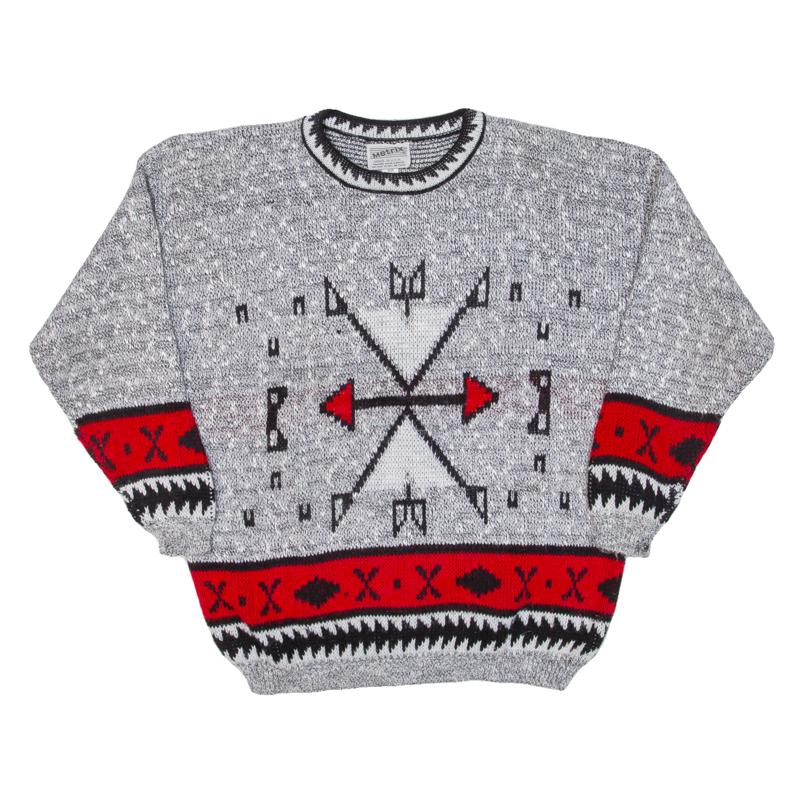 METRICS Mens Patterned Jumper Grey Crazy Pattern 90s Cable Knit M Refurbished - N/A refurbished available on Cerqular