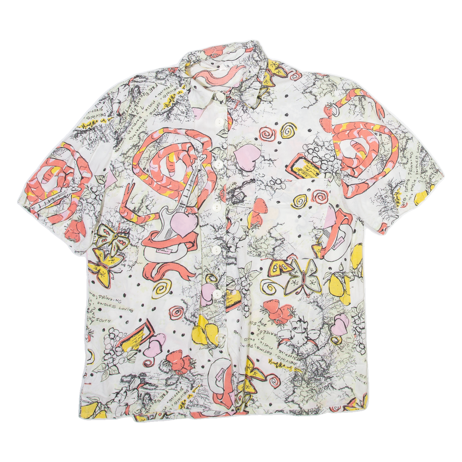 Womens Printed Shirt White Collared Crazy Pattern M Refurbished - N/A refurbished available on Cerqular