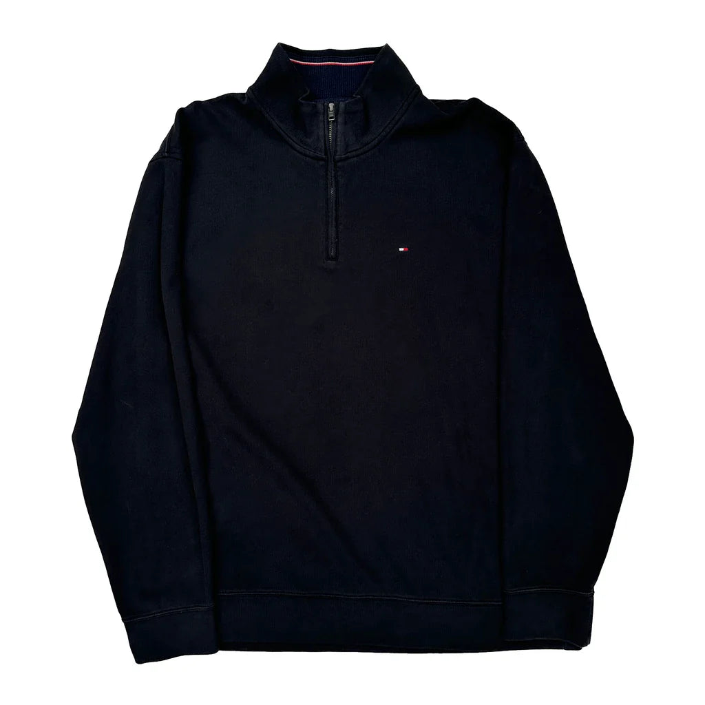 Tommy Hilfiger 1/4 Zip - 2XL Black Cotton Refurbished - Thrifted (note: this is a term often used to describe second- refurbished available on Cerqular
