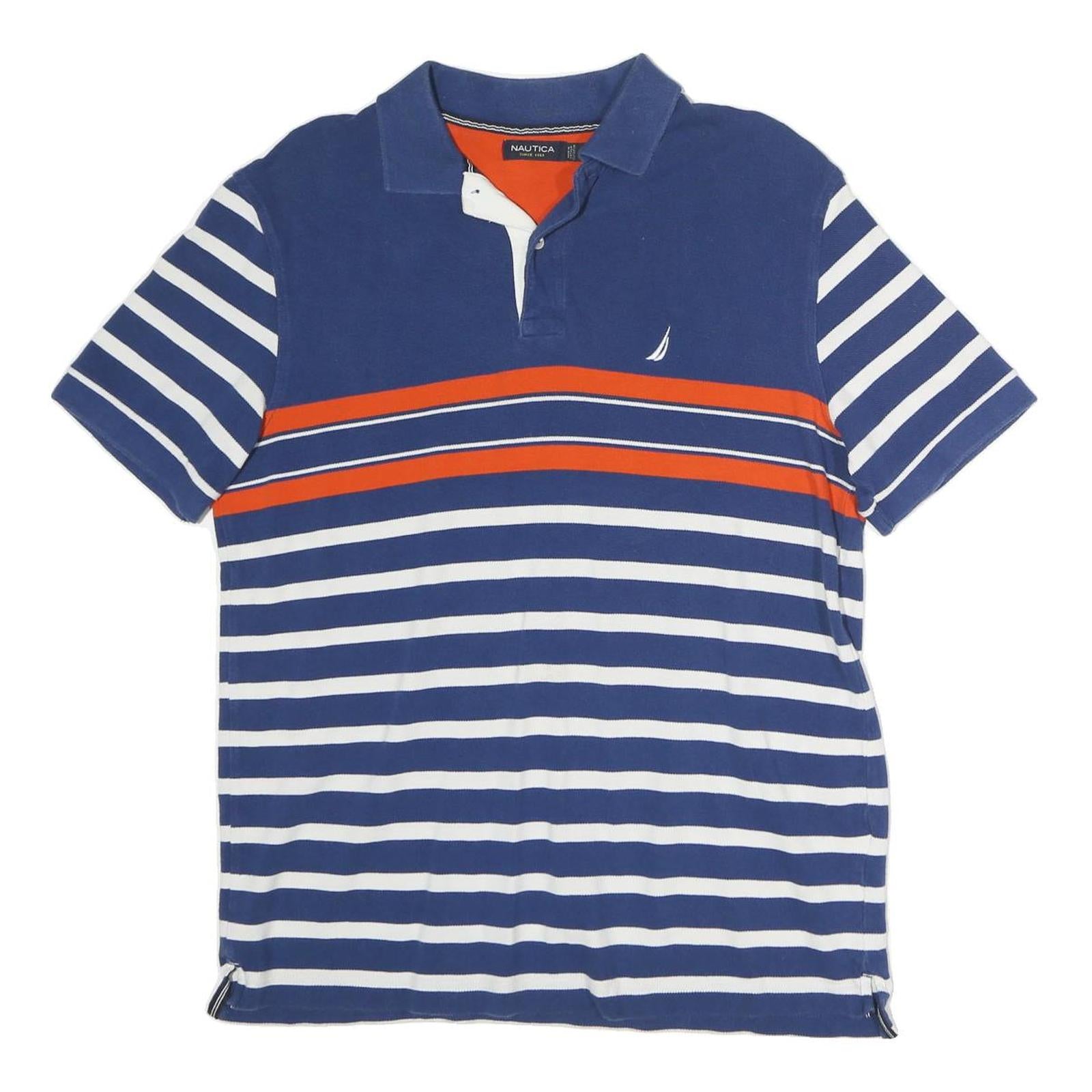 NAUTICA Mens Blue & White Striped Orange Short Sleeve Polo Shirt M Cotton Casual Refurbished - N/A refurbished available on Cerqular