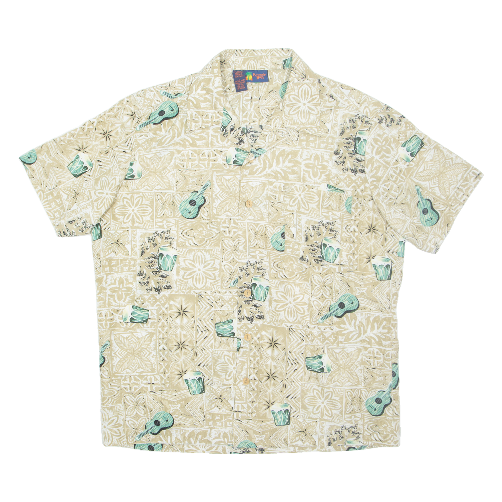 ROUNDY BAY Mens Hawaiian Shirt Beige Crazy Pattern L Refurbished - N/A refurbished available on Cerqular