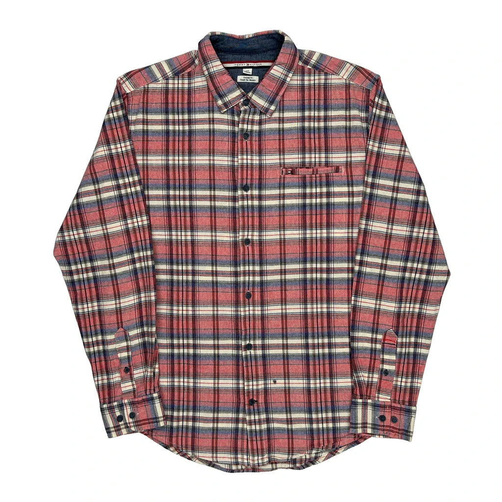 Tommy Hilfiger Checked Shirt - Large Blue Cotton Refurbished - Thrifted (note: this is a term often used to describe second- refurbished available on Cerqular