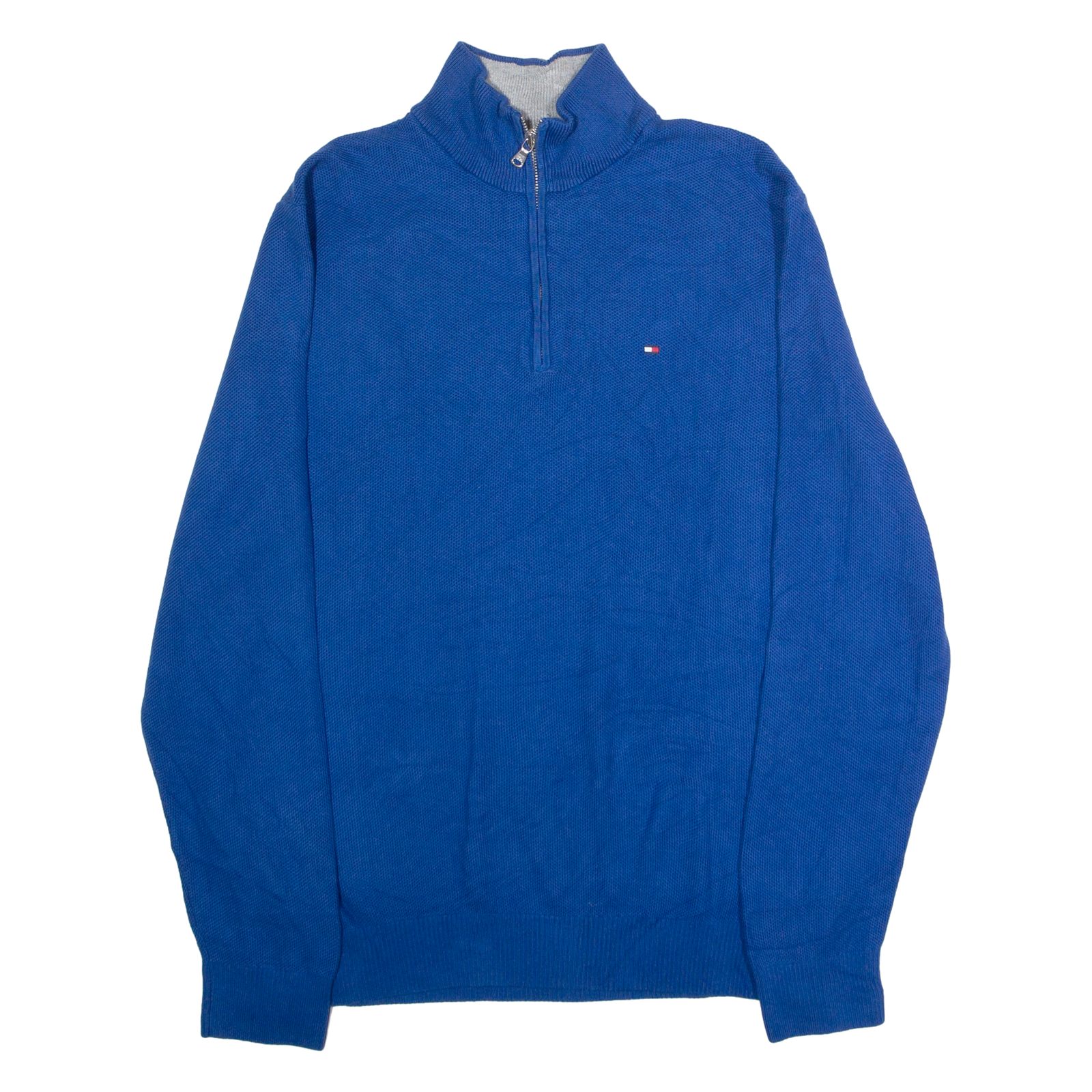 TOMMY HILFIGER Mens Jumper Blue 1/4 Zip Tight Knit L Refurbished - N/A refurbished available on Cerqular