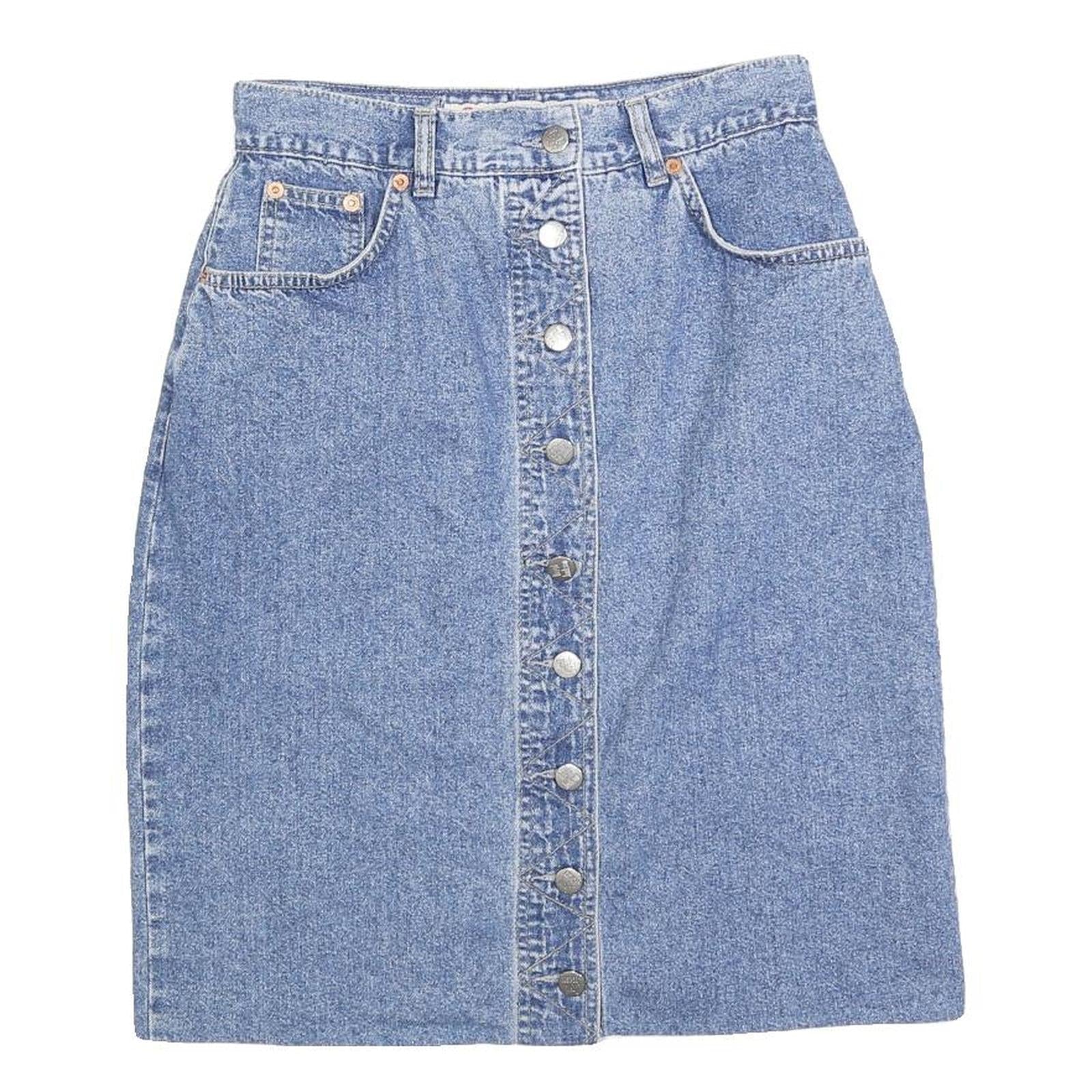 DAVID JACKSON Womens Blue Mini Denim Cotton Blend Button Front Skirt S Refurbished - N/A refurbished available on Cerqular